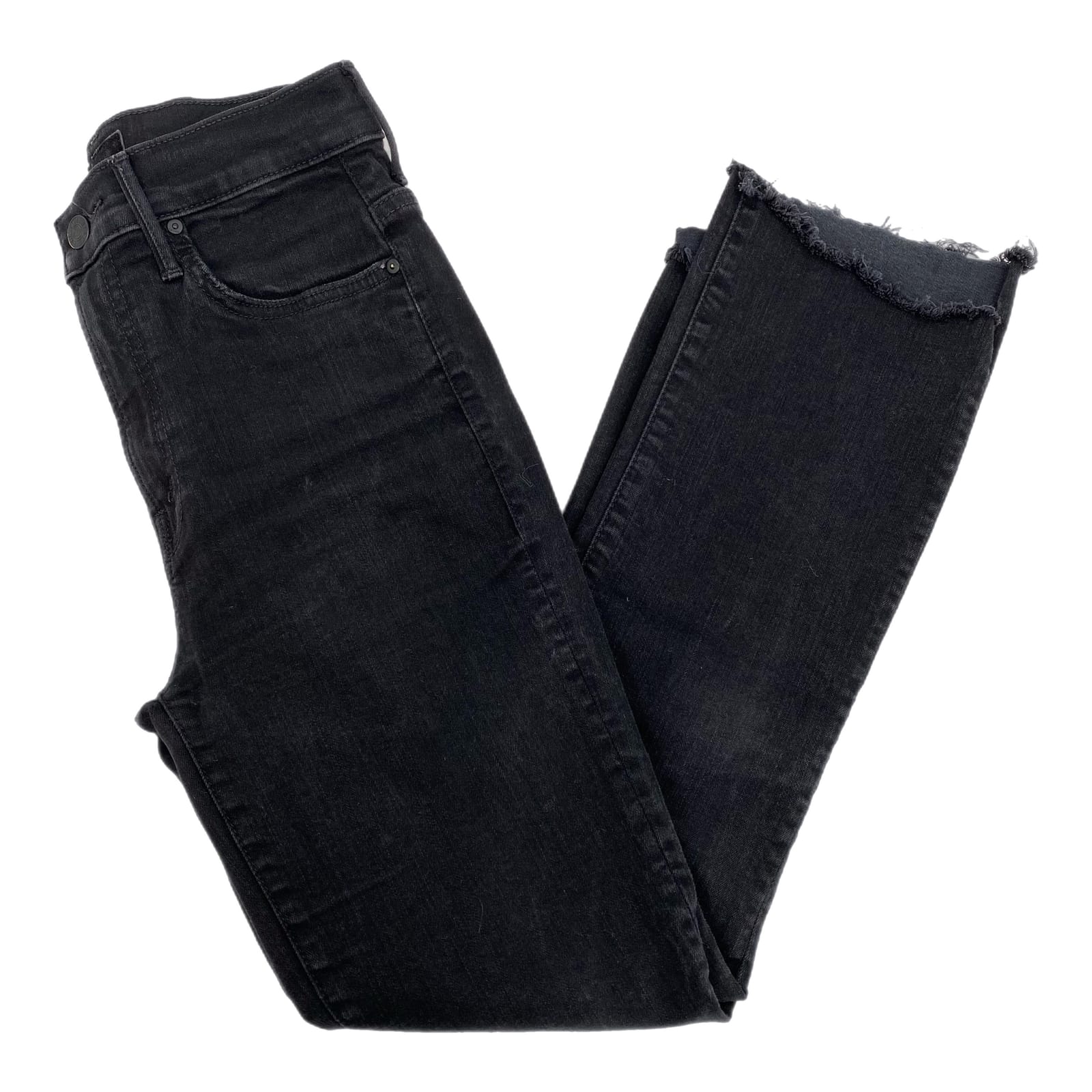 MOTHER Black Insider Step Crop Fray Jeans