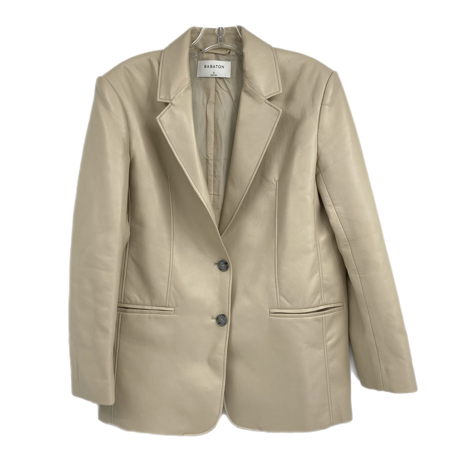 Babaton Beige Faux Leather Blazer