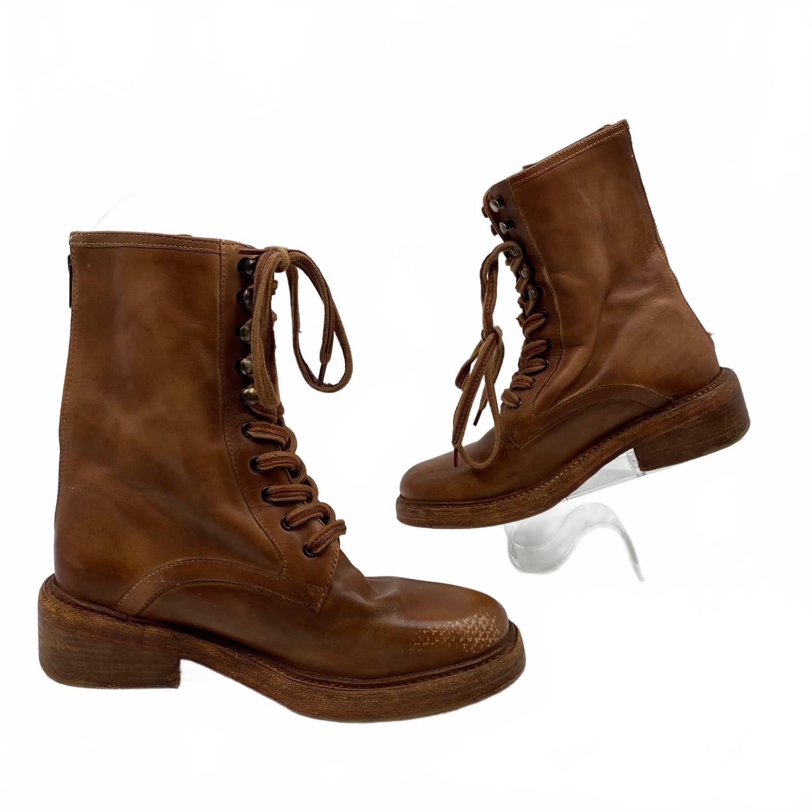 Free People Brown Leather Lace Up Boots
