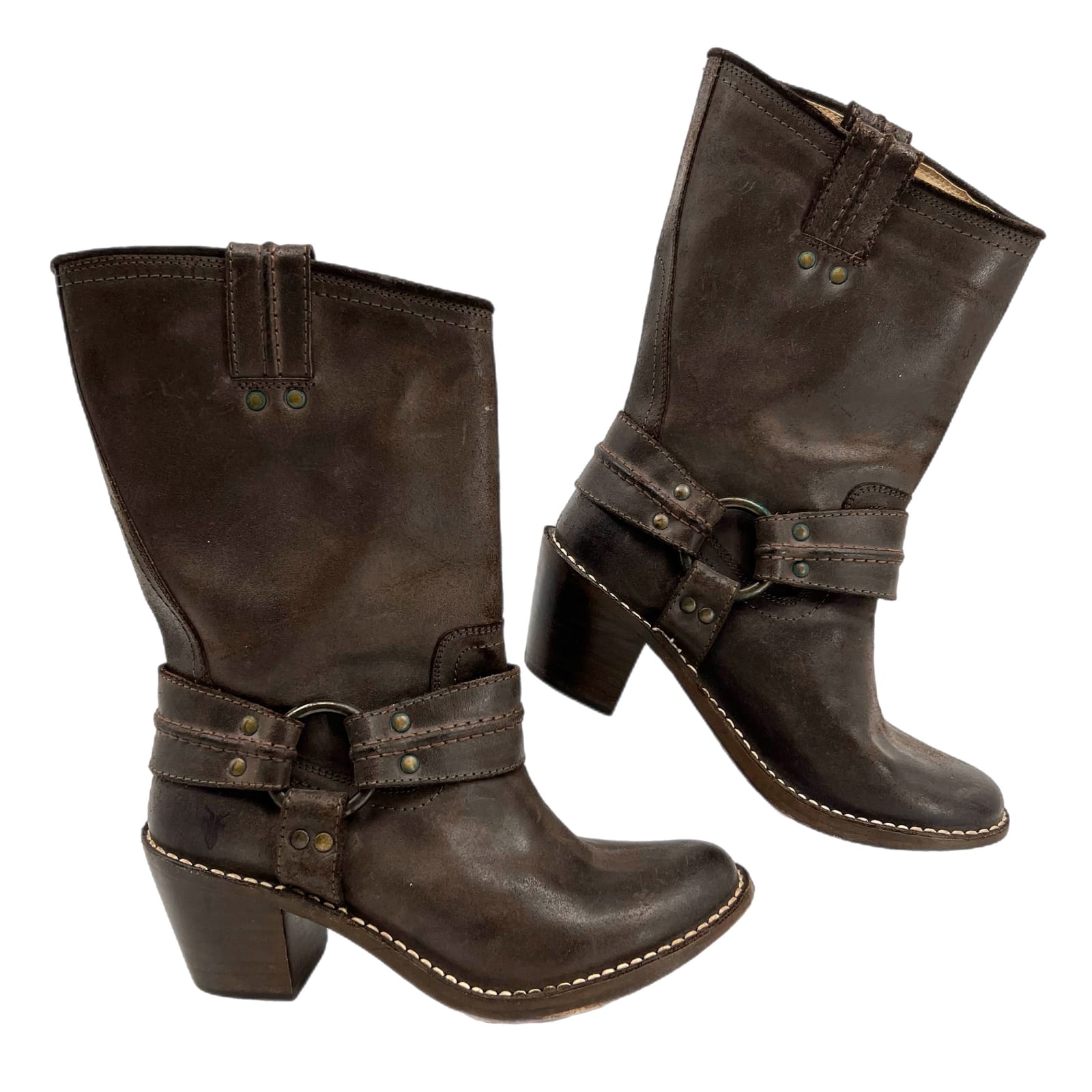 Frye Brown Carmen Harness Heeled Boots