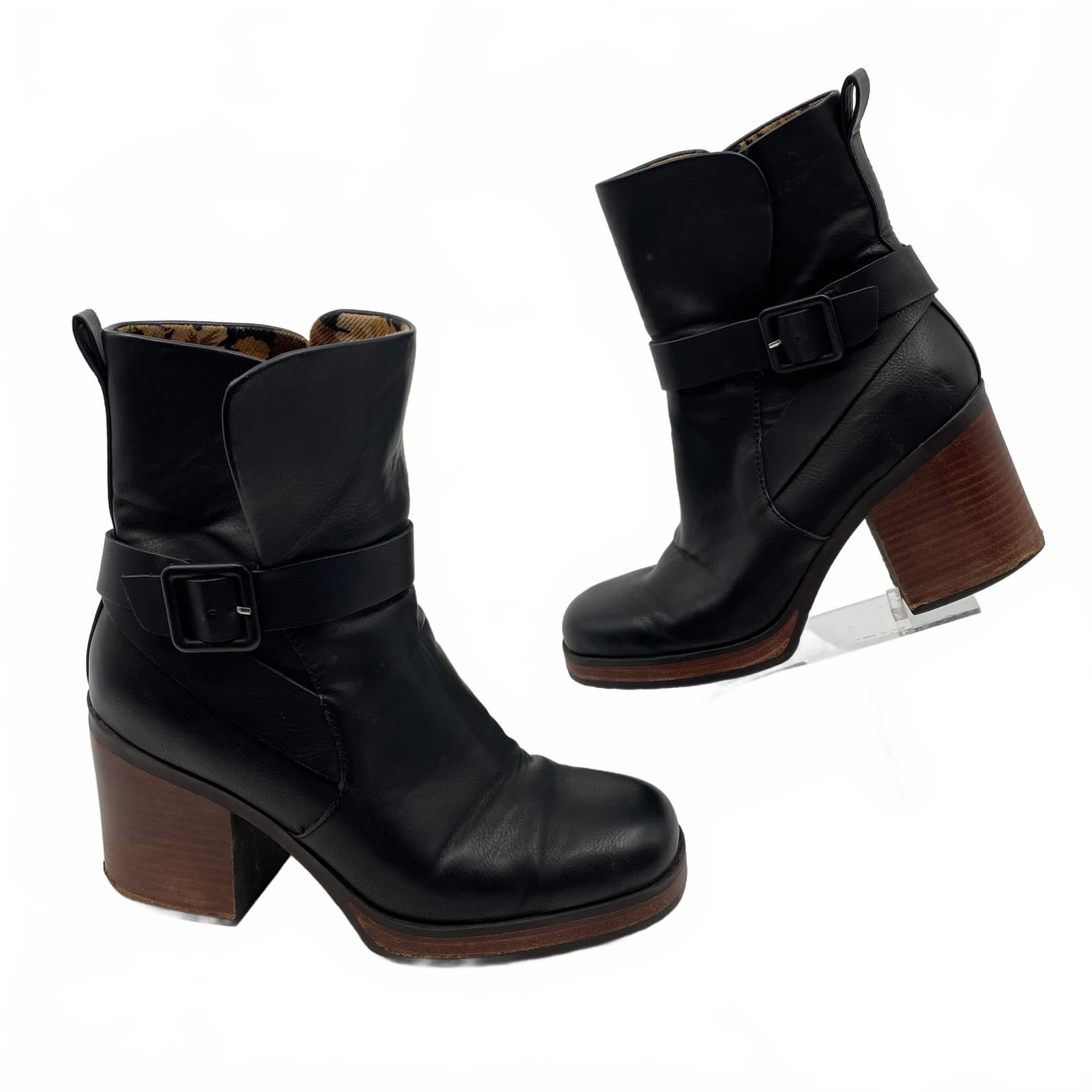 Korks Black Faux Leather Heeled Booties