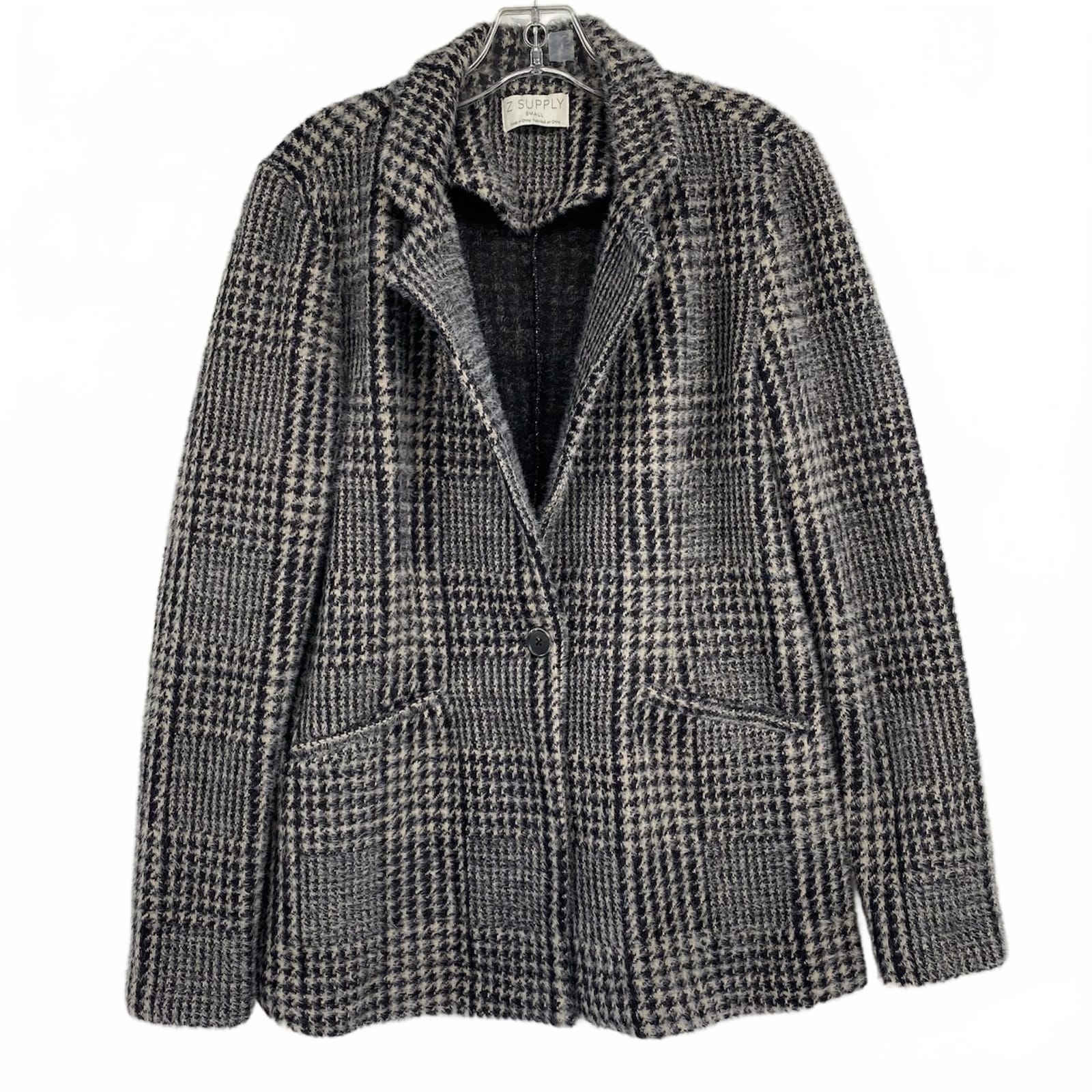 Z Supply Black Beige Fuzzy Houndstooth Blazer