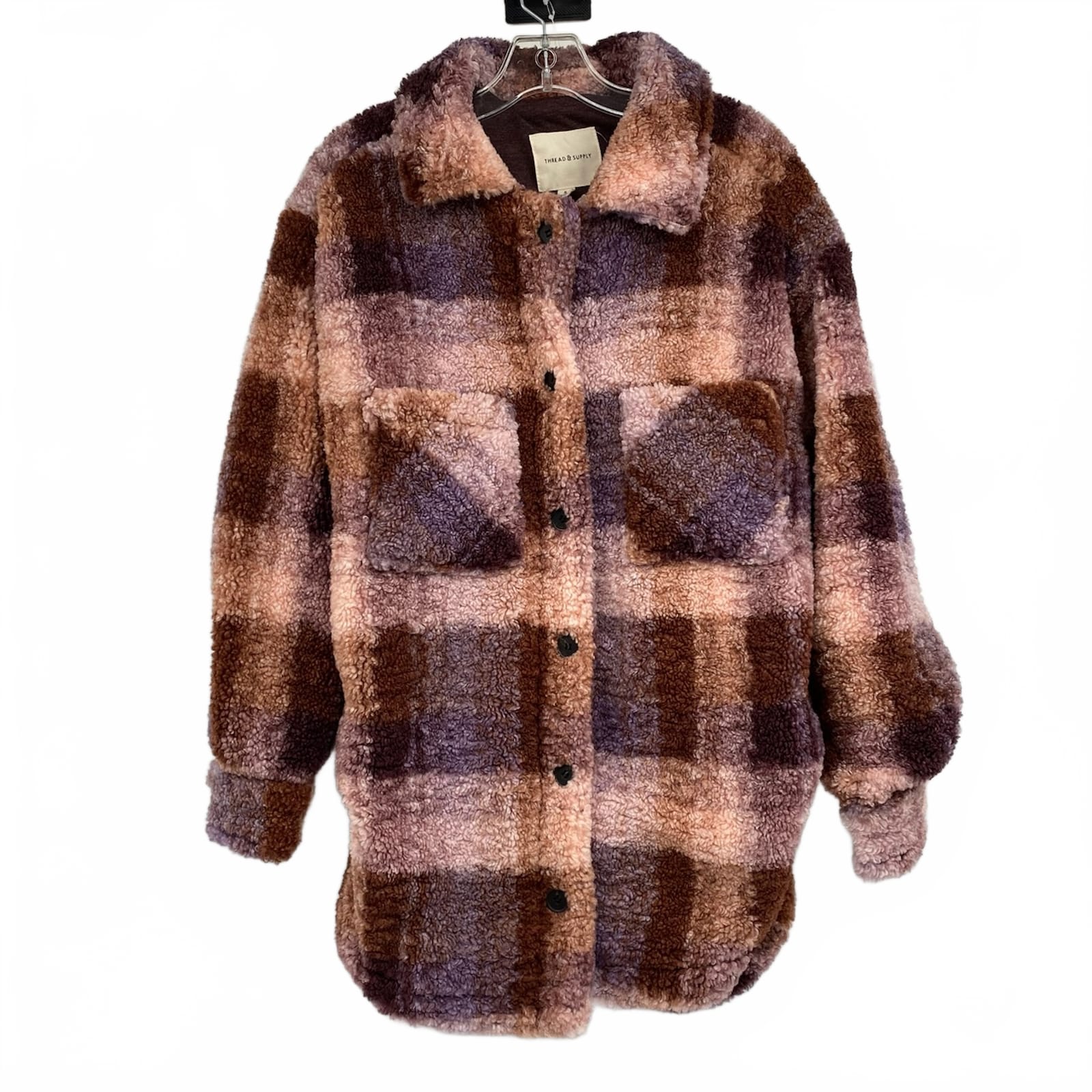 Thread & Supply Purple Brown Plaid Sherpa Teddy Jacket