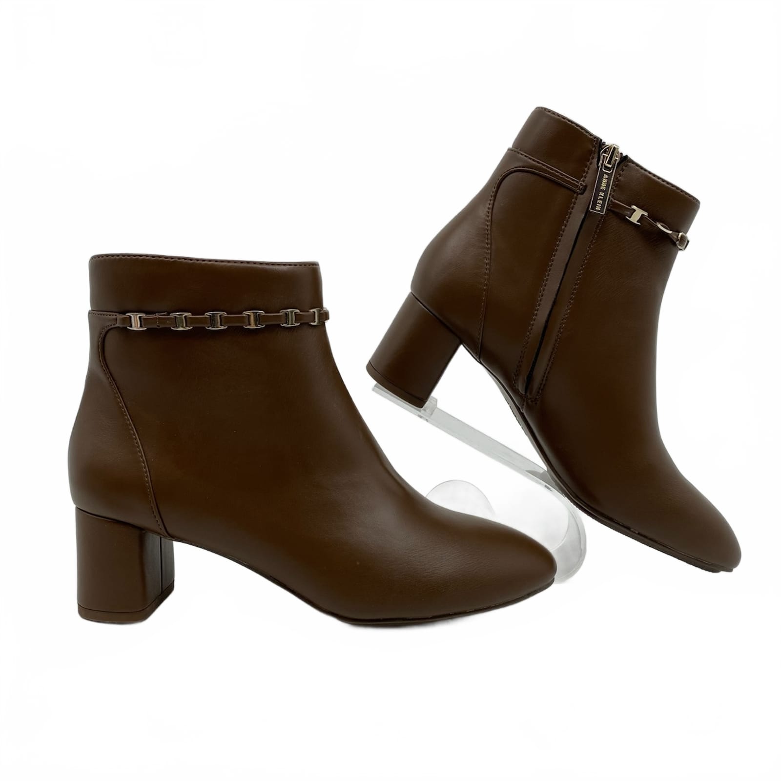 Anne Klein Brown Faux Leather Heeled Booties