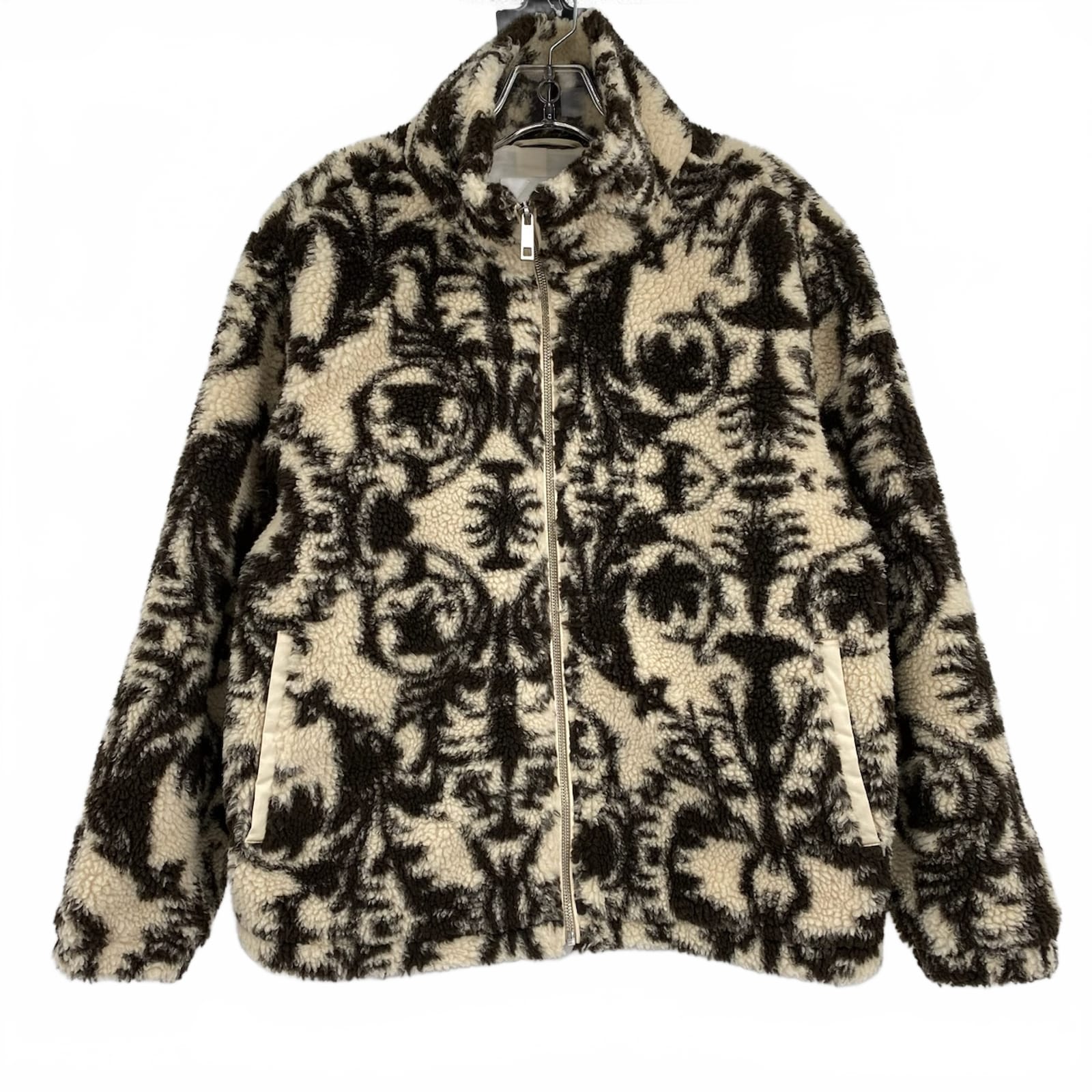 YAYA Women Beige Brown Patterned Sherpa Teddy Jacket