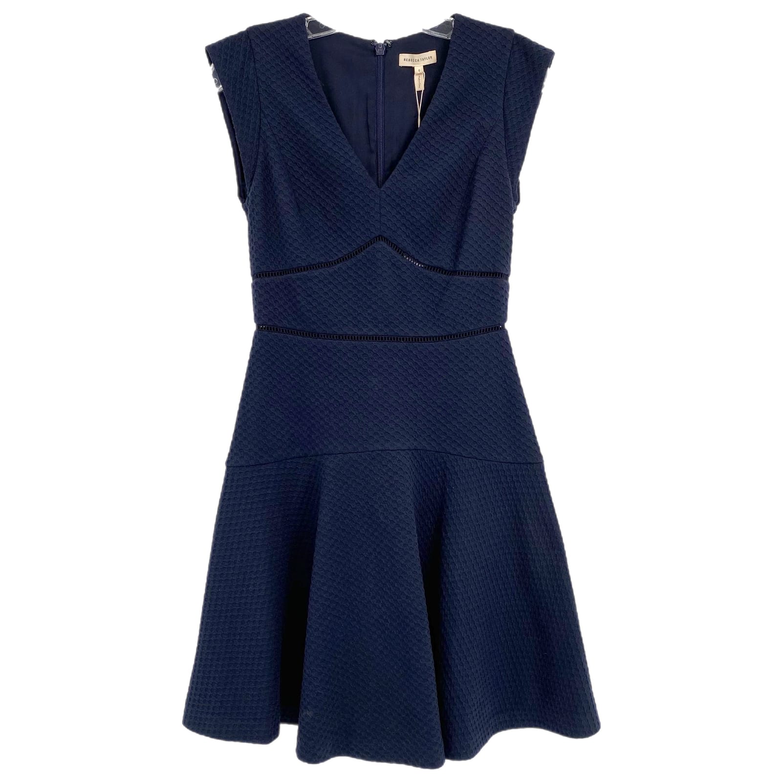 Rebecca Taylor Navy Textured Cap Sleeve Mini Dress