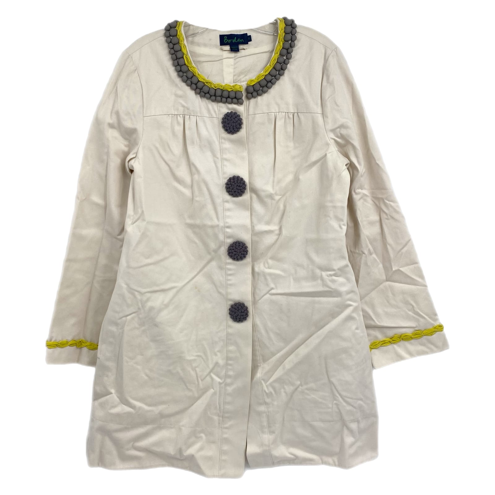 Boden Cream Gray Embellished Mid-Length Jacket