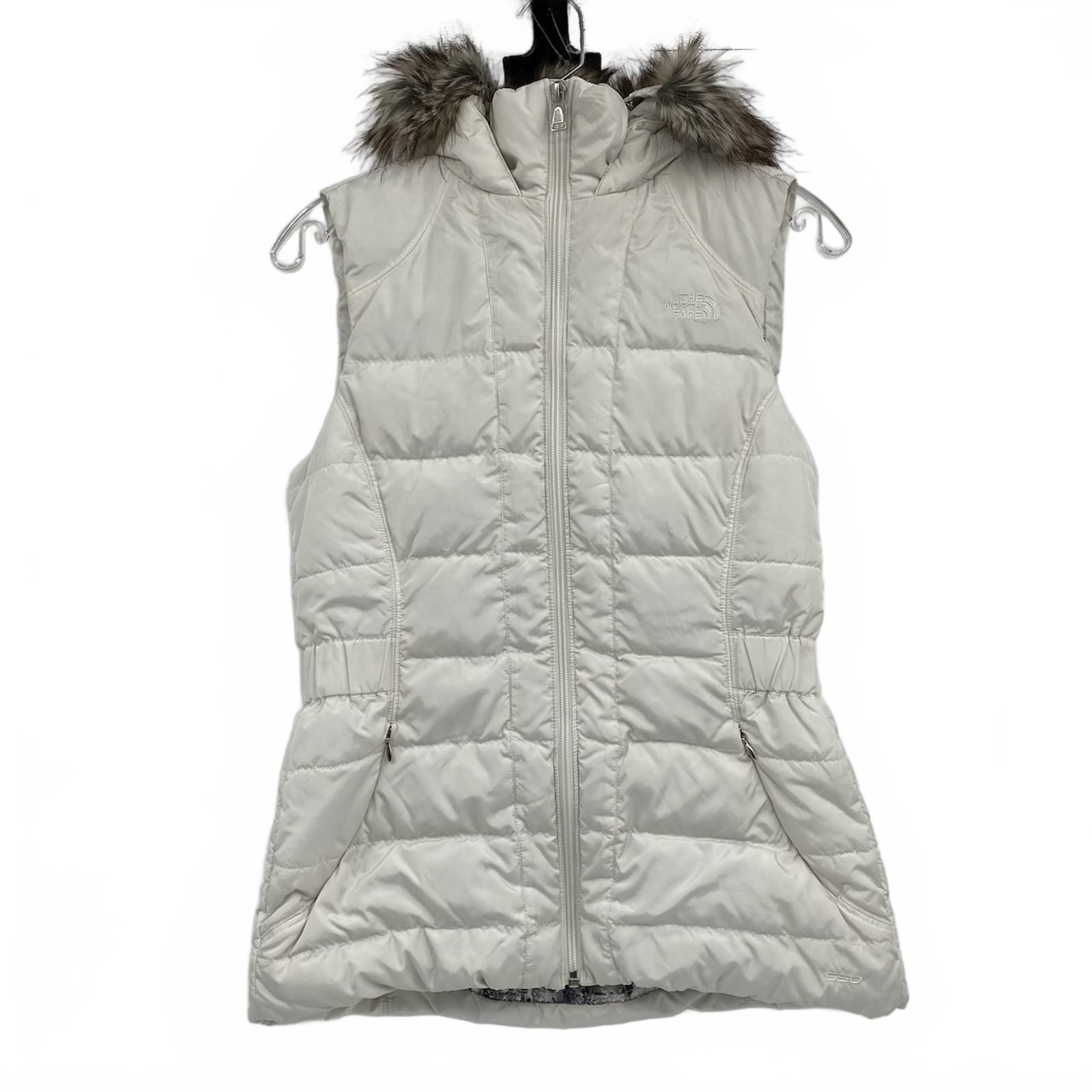 The North Face Cream Fur Trim 550 Puffer Vest