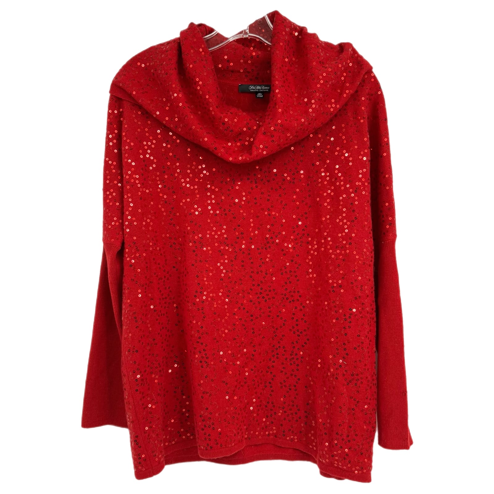 Saks Fifth Avenue Red Sequin Cashmere Cowl Sweater