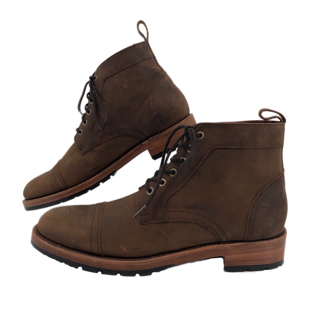 Patina Brown Leather Lace Up Boots