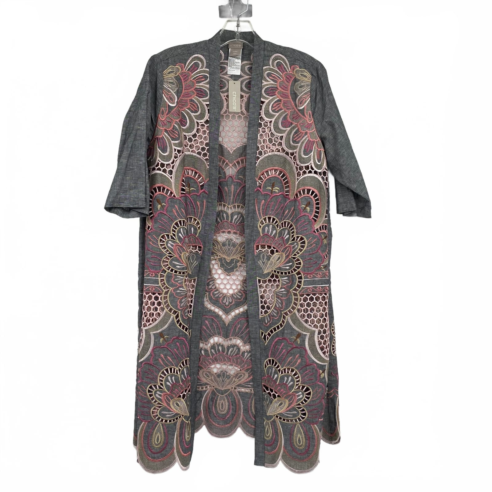 Chico's Gray Pink Linen Blend Blouse Tunic
