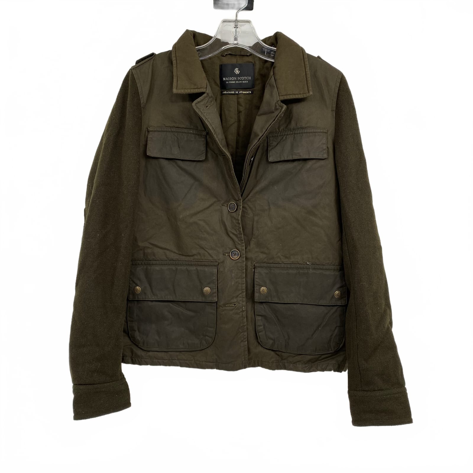 Maison Scotch Green Cotton Wool Utility Jacket