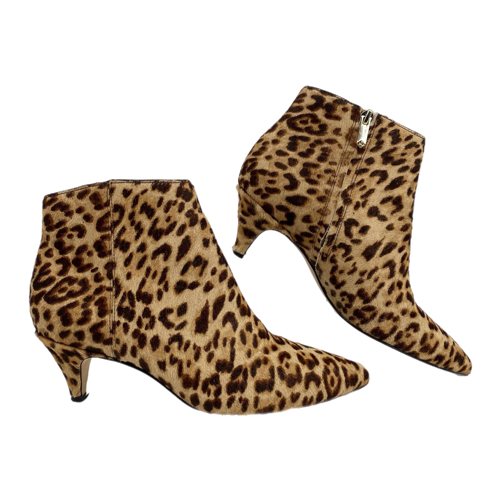 Sam Edelman Tan Brown Leopard Print Fur Kitten Heel Ankle Booties
