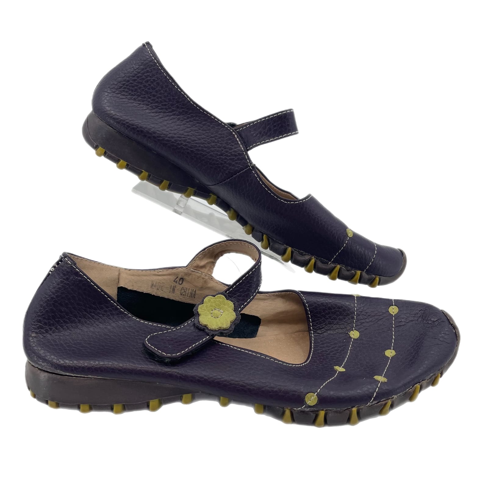 bernie mev. Purple Yellow Leather Flats & Loafers