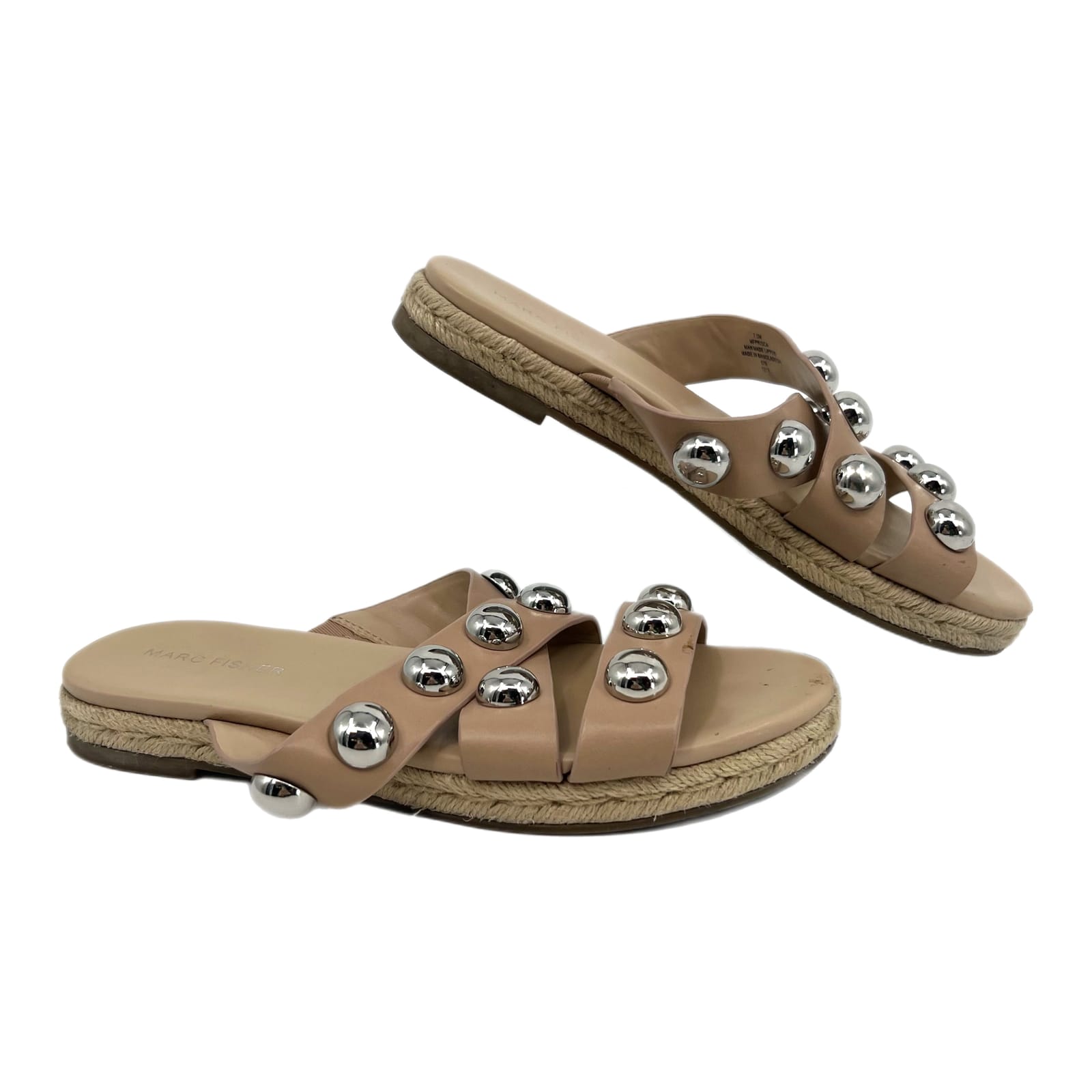 Marc Fisher Tan & Silver Studded Strappy Slide Sandals