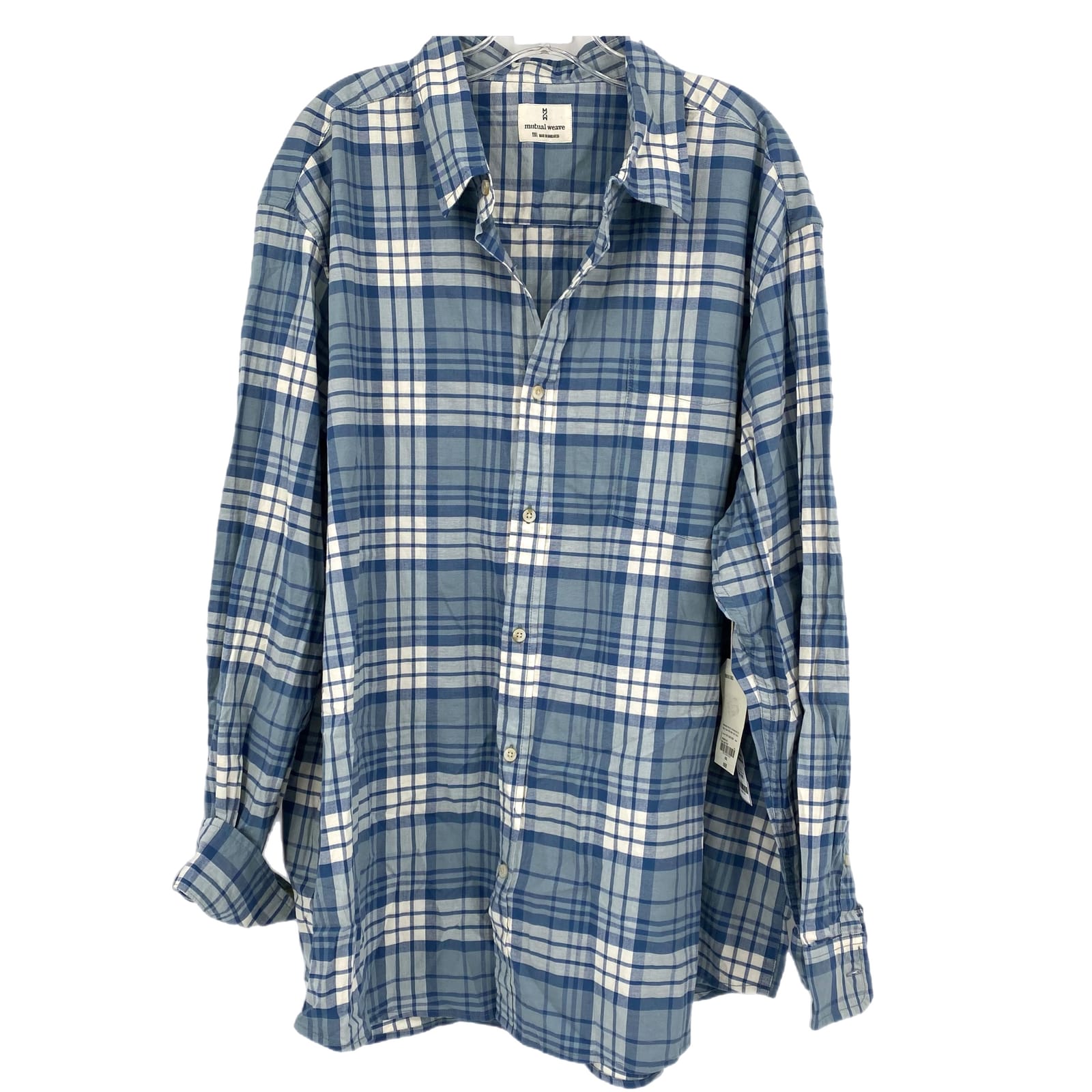 Mutual Wave Blue White Plaid Button-Up Shirt