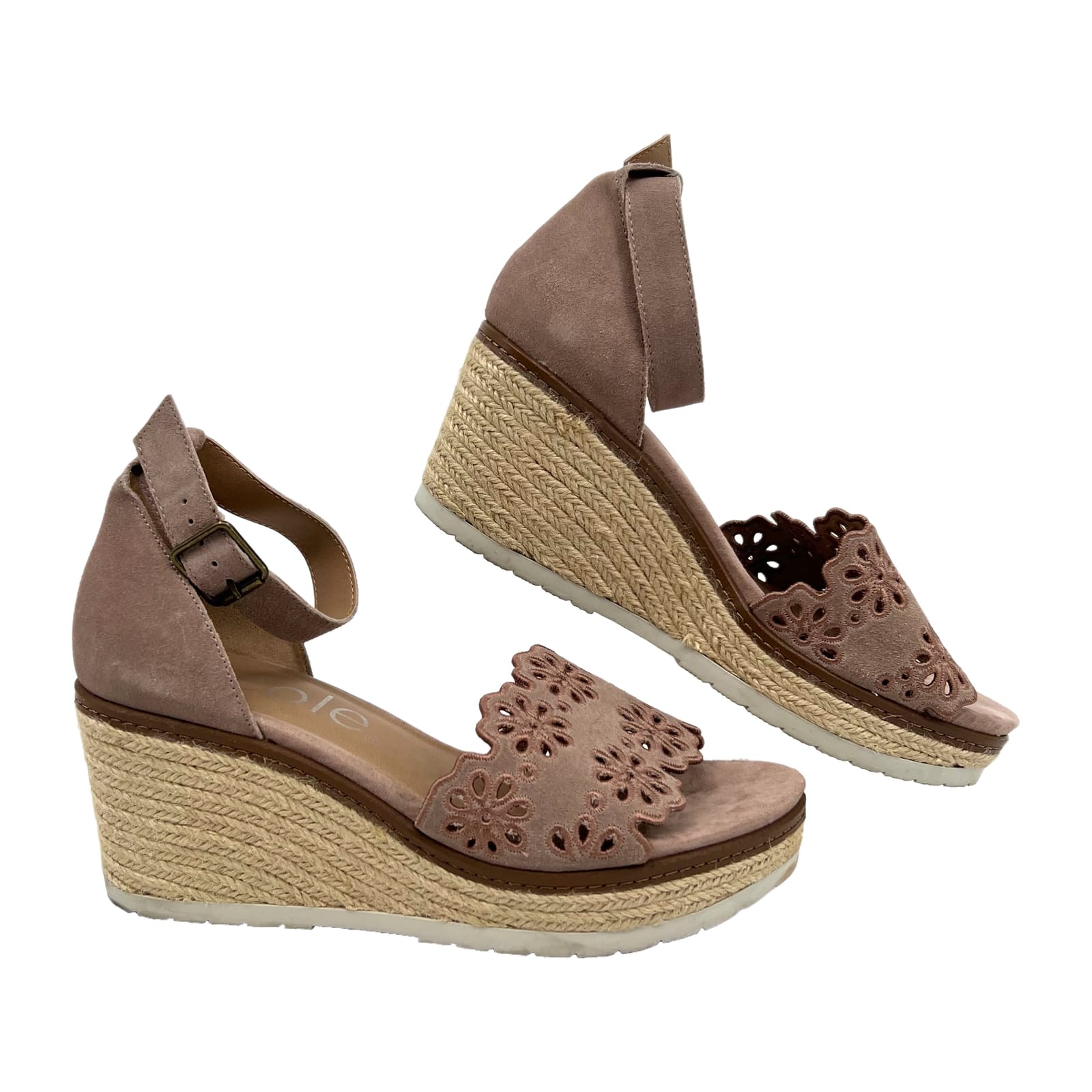 Nicole Purple Suede Floral Ankle Strap Espadrille Wedges