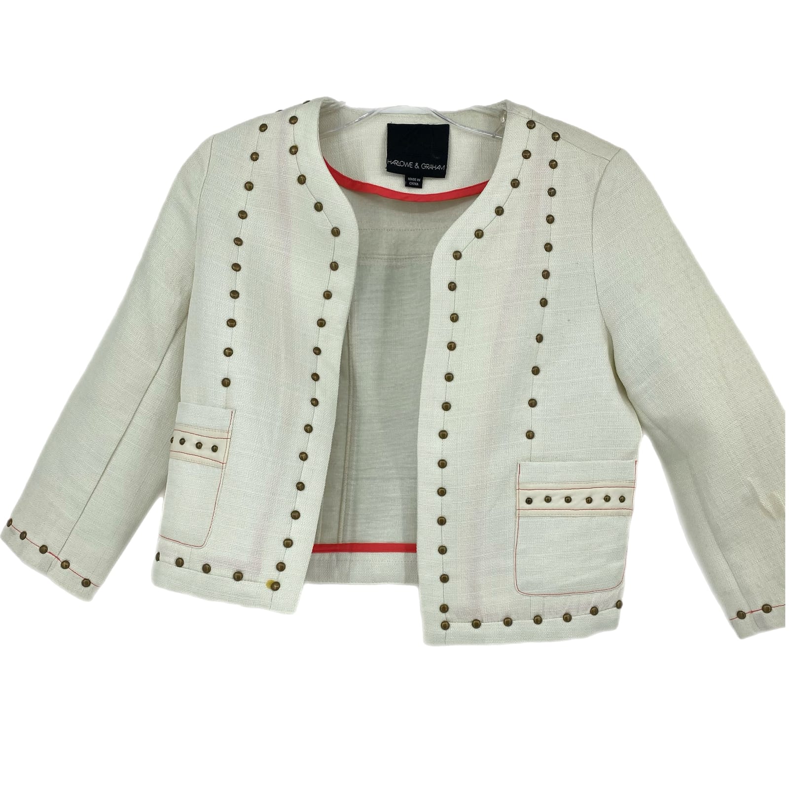 Harlowe & Graham White Polyester Beaded Jacket