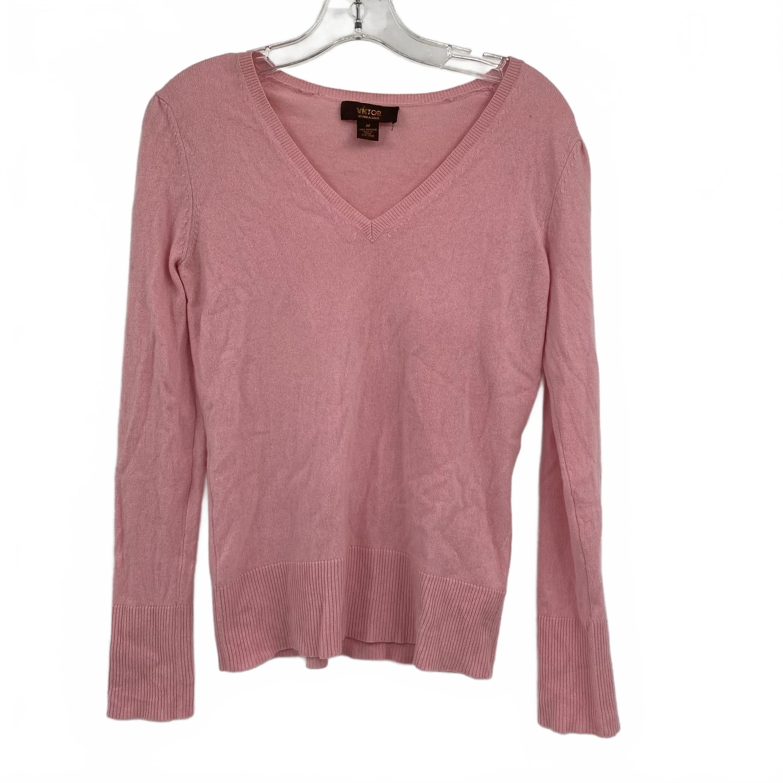 Victor Alfaro Pink Cashmere V-Neck Pullover Sweater