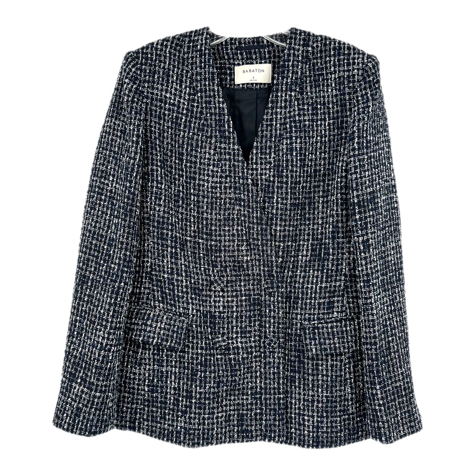 Babaton Blue Black Woven Tweed Blazer Jacket