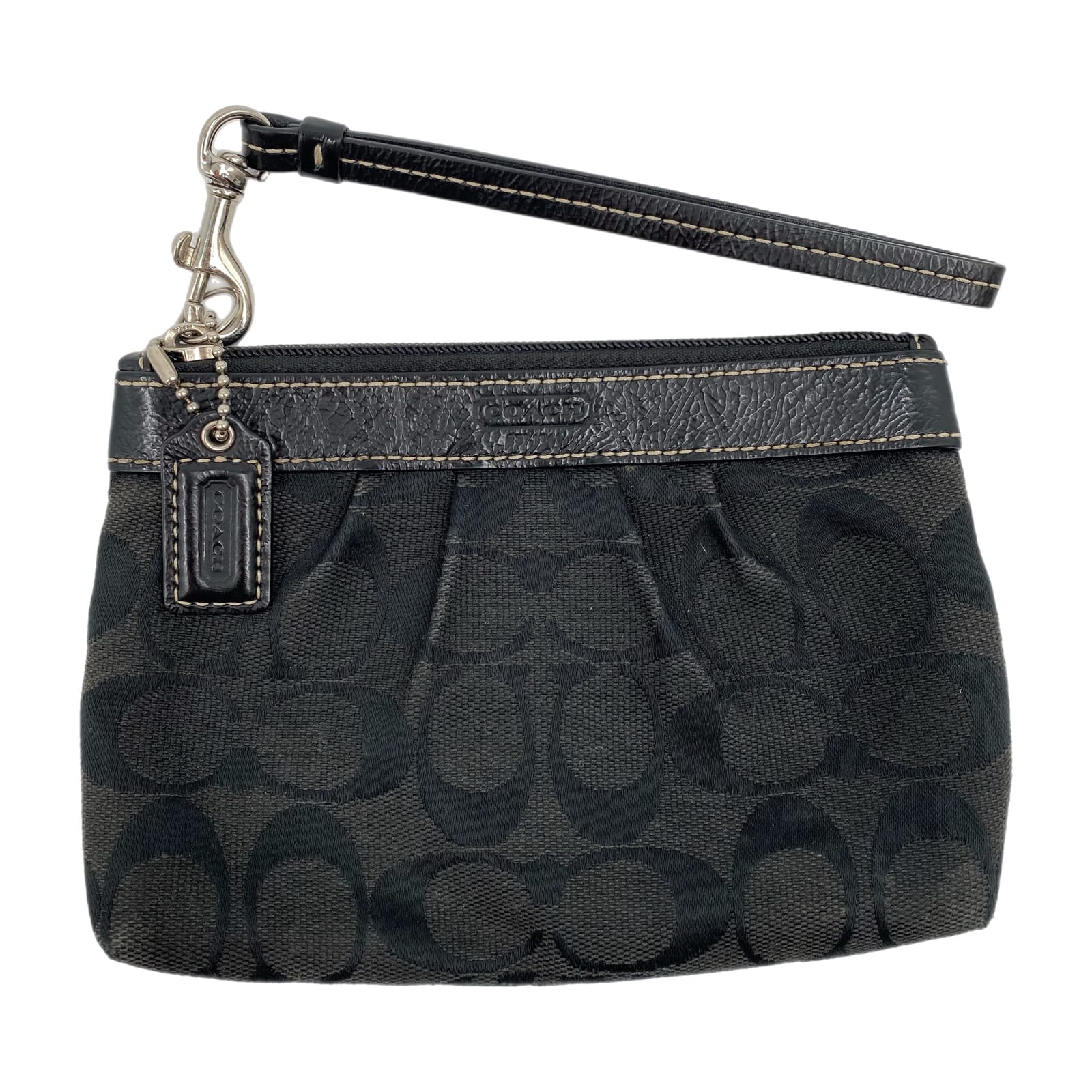 Coach Black Leather Mini Pouch Wristlet