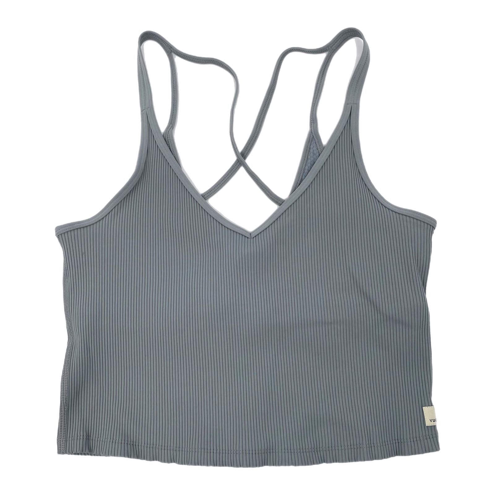 Vuori Gray Criss Cross Strap Cropped Tank