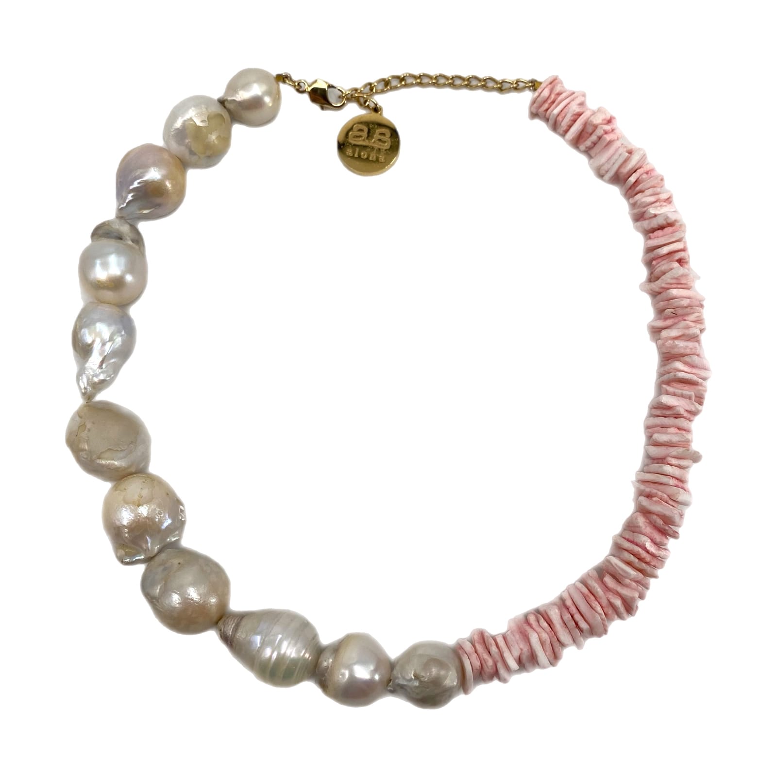 Alona White Pearl & Pink Puka Shell Choker Necklace