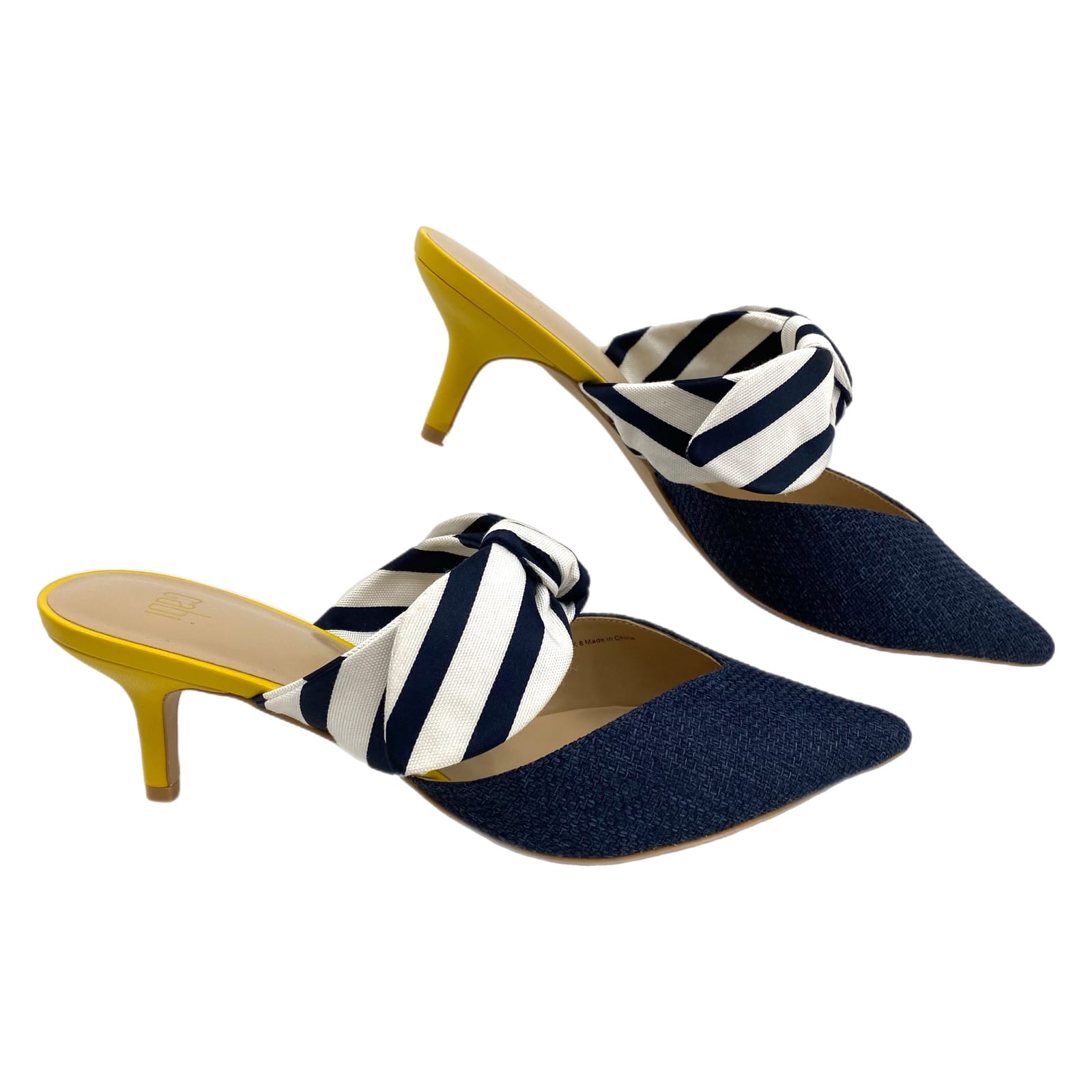 CAbi Blue Yellow Striped Bow Kitten Heels