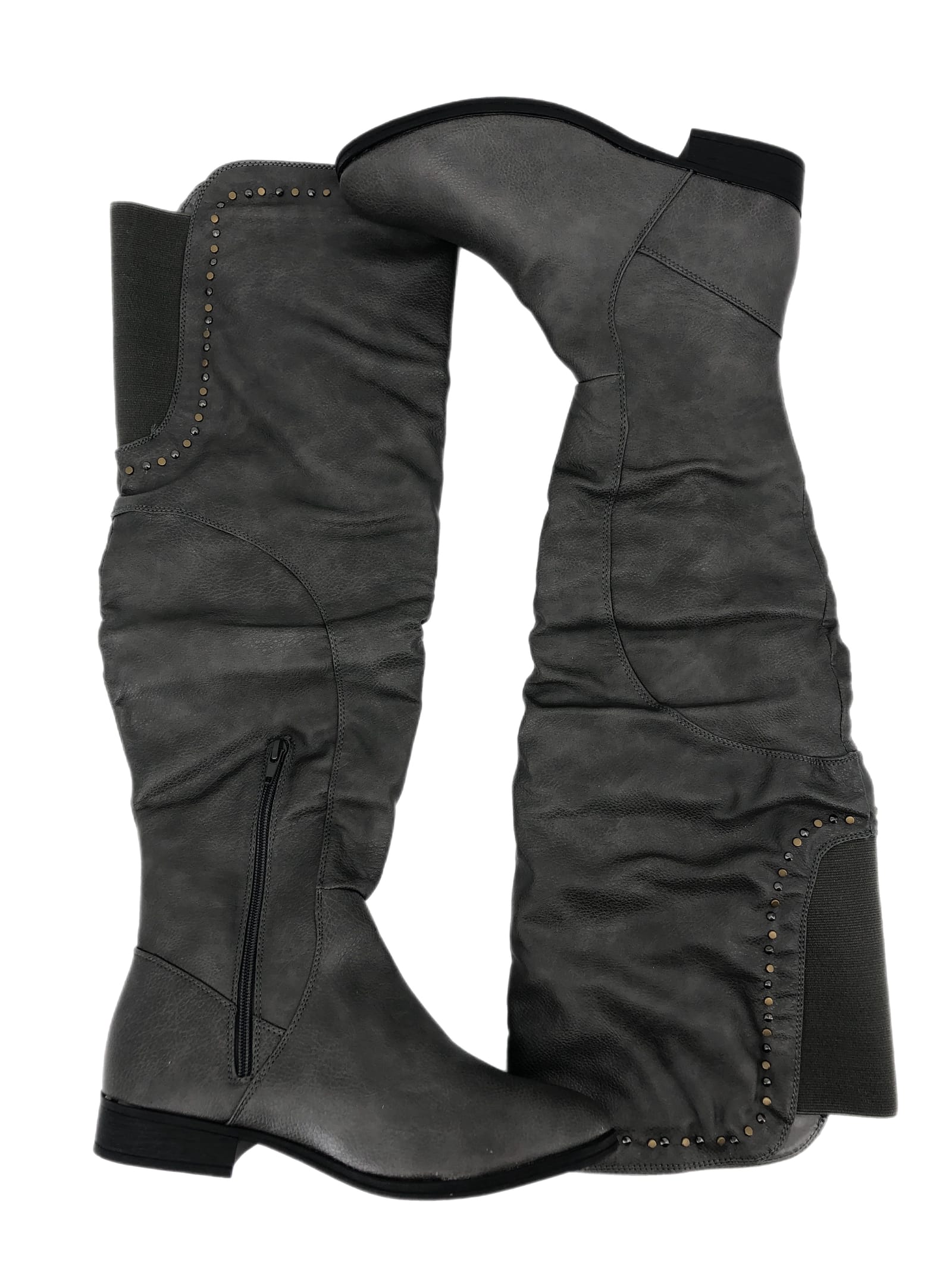 Bucco Gray Leather Heeled Boots