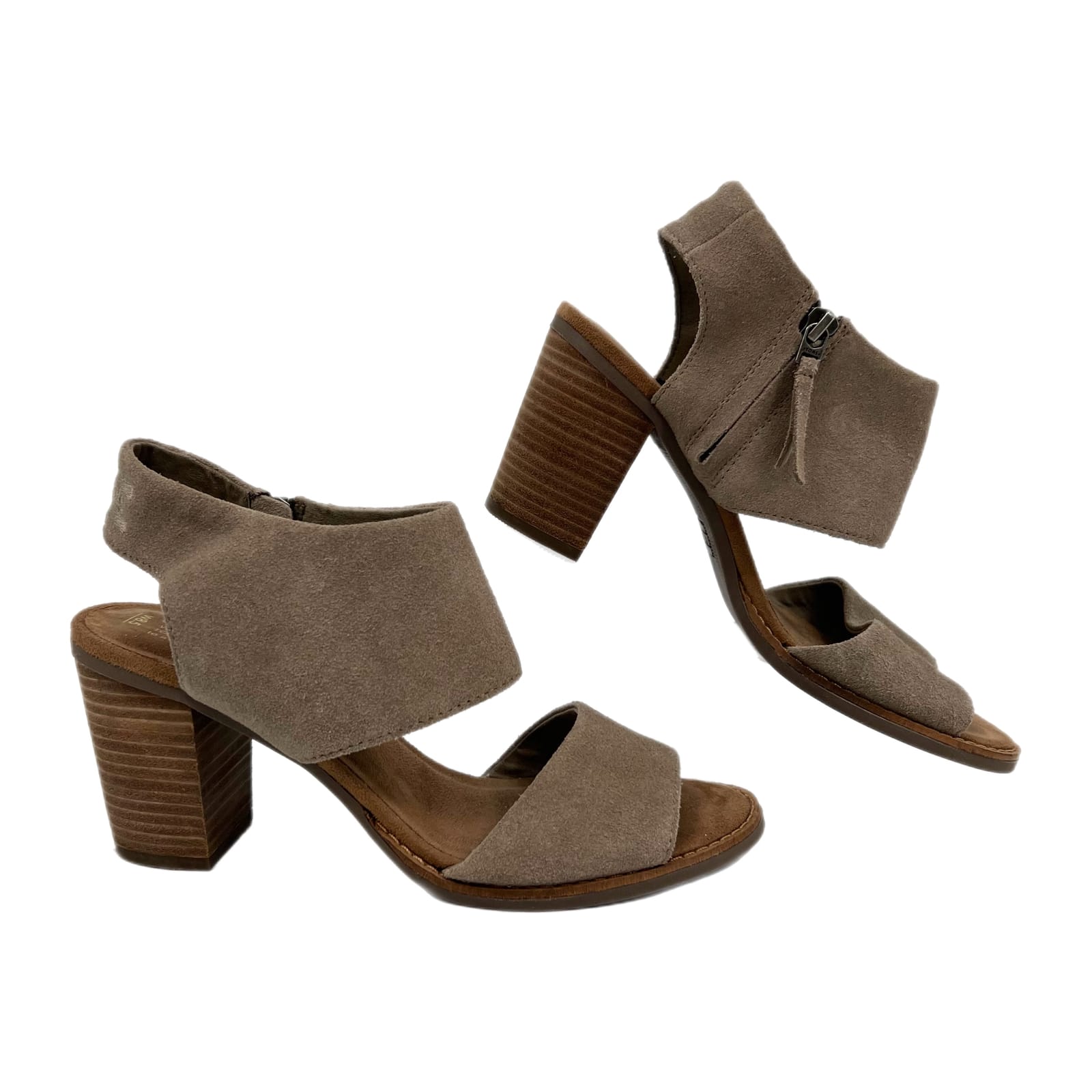 Toms Taupe High Block Heel Leather Sandals