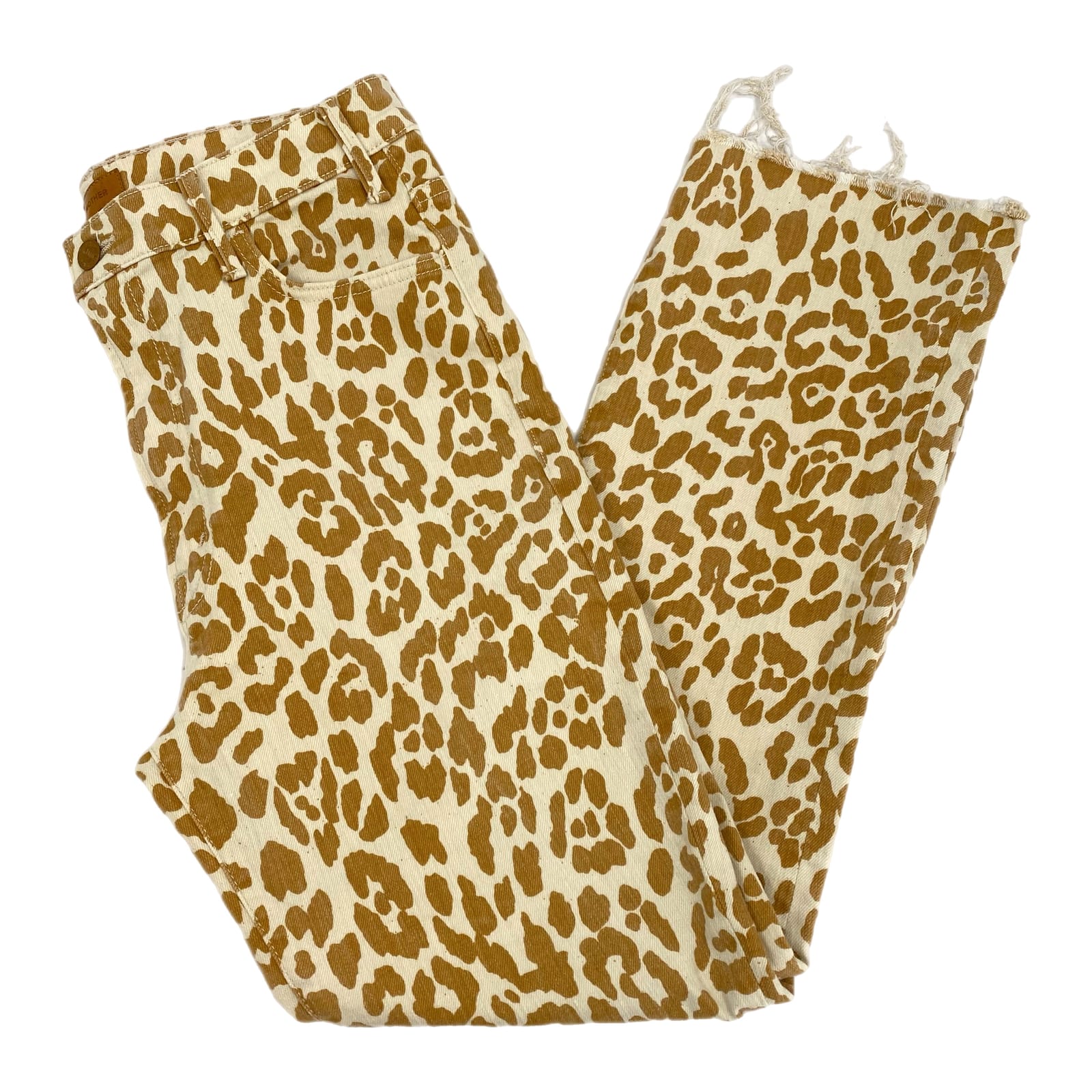 MOTHER Cream Brown Leopard Print Hustler Ankle Fray Jeans