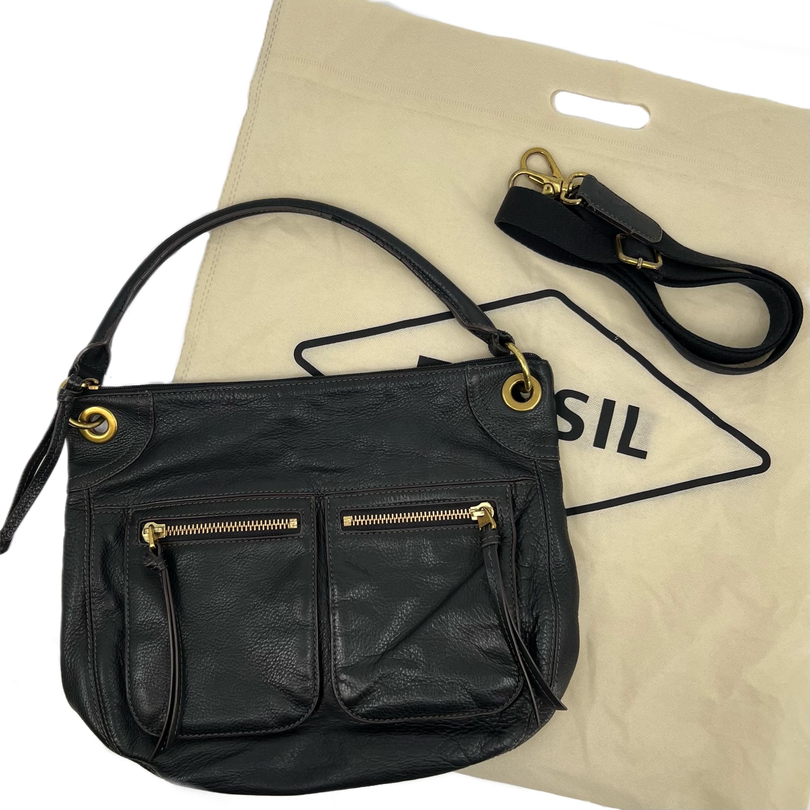 Fossil Black Leather Top Handle Bag