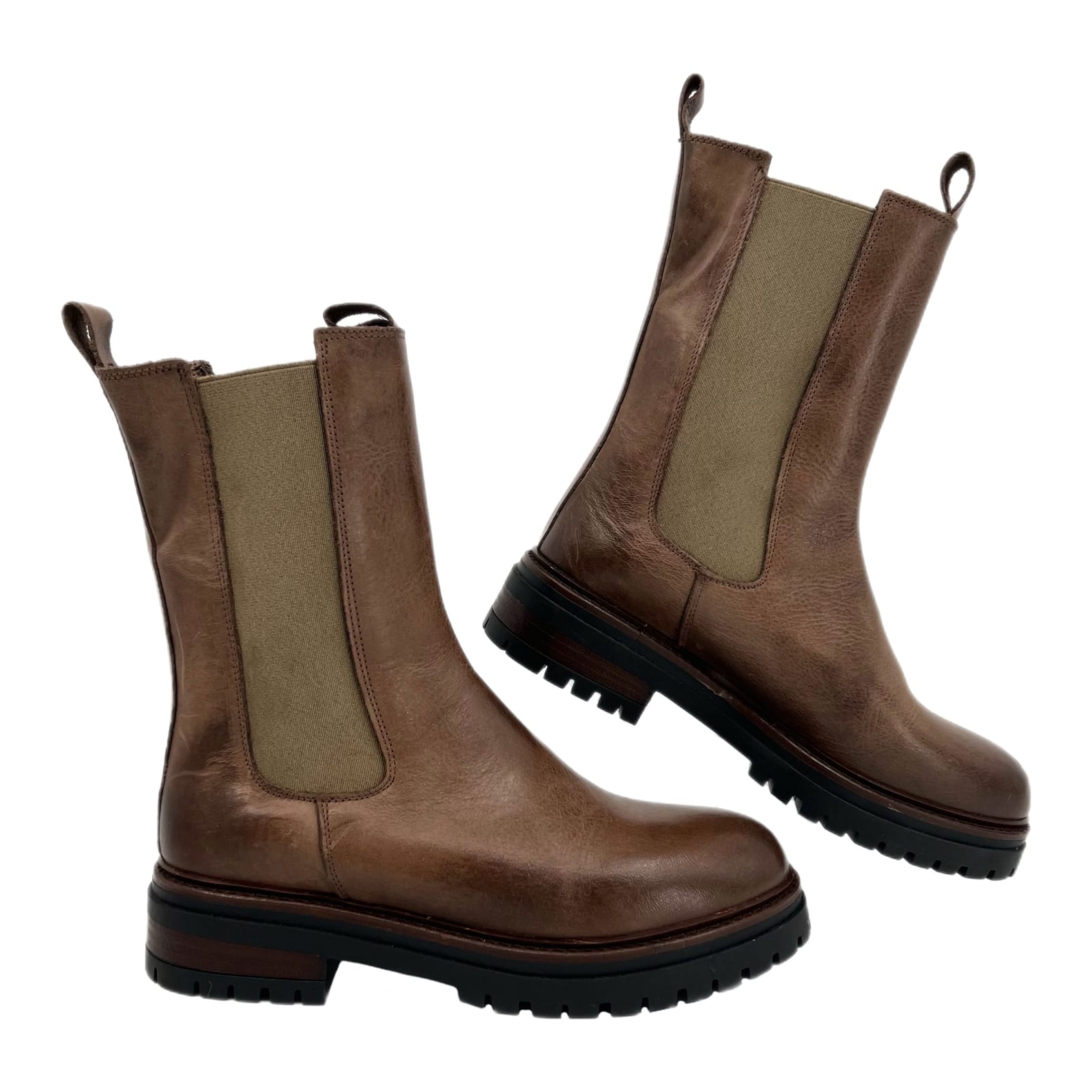 Symbol Brown Leather Pull On Boots