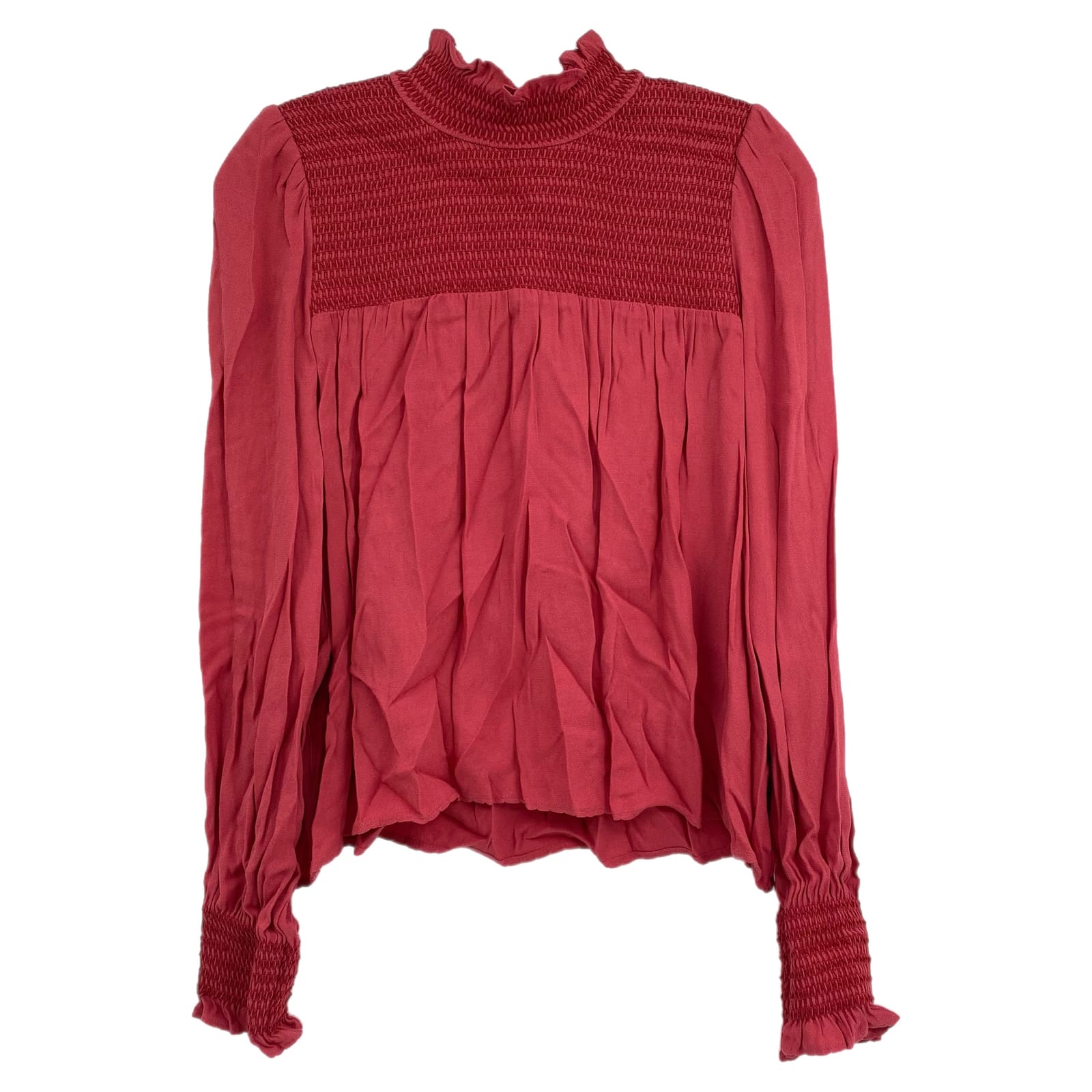 Wilfred Red Ruched Mock Neck Blouse