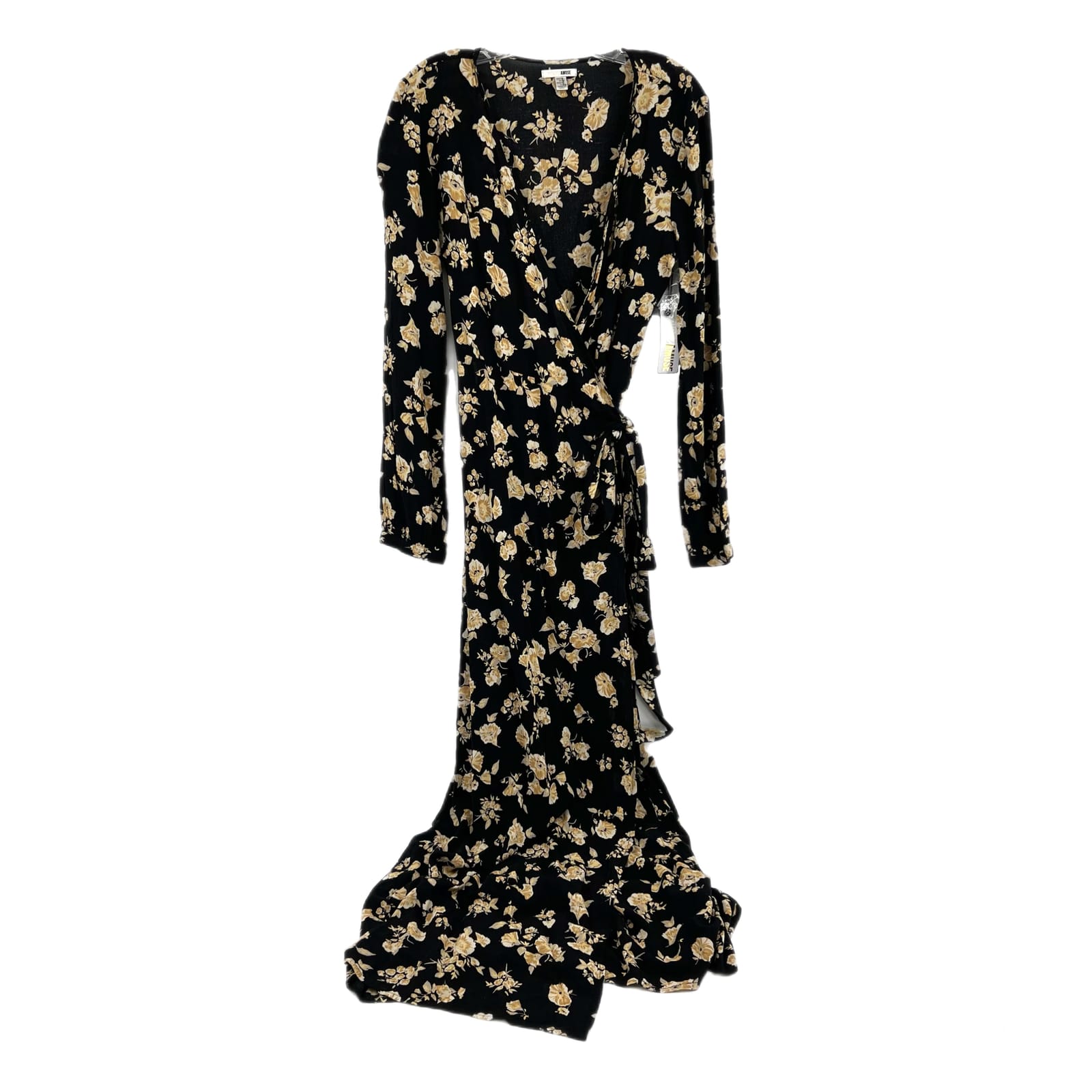 Amuse Society Black Gold Floral Print Wrap Maxi Dress
