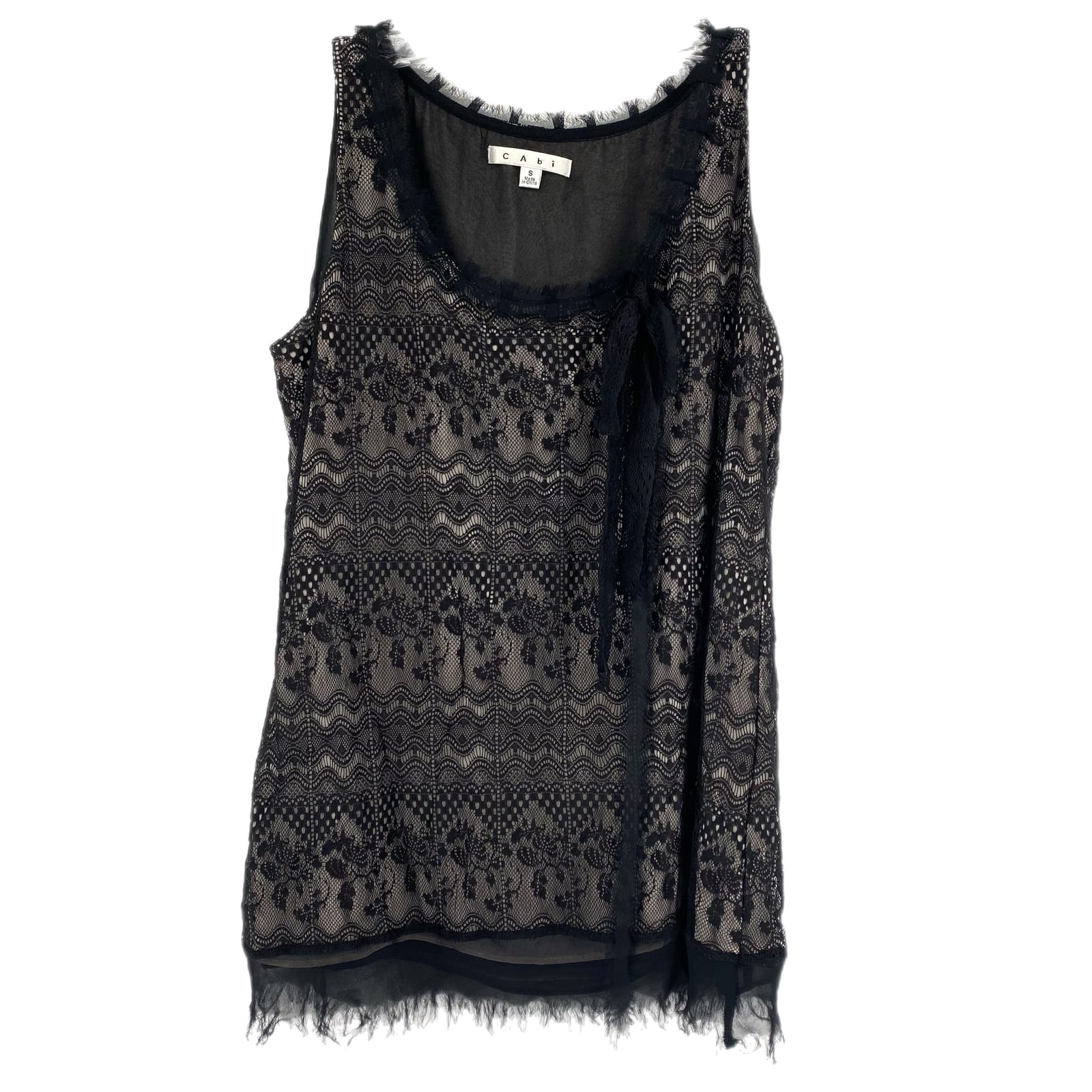 CAbi Black Beige Lace Design Tank Top