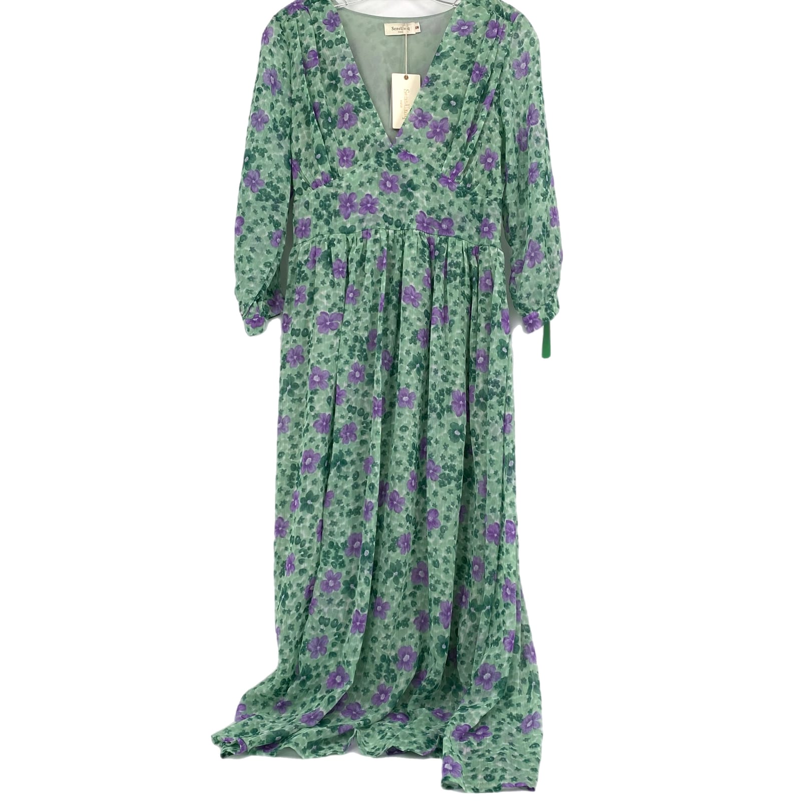 Sensuniq Green Floral Long Sleeve Maxi Dress