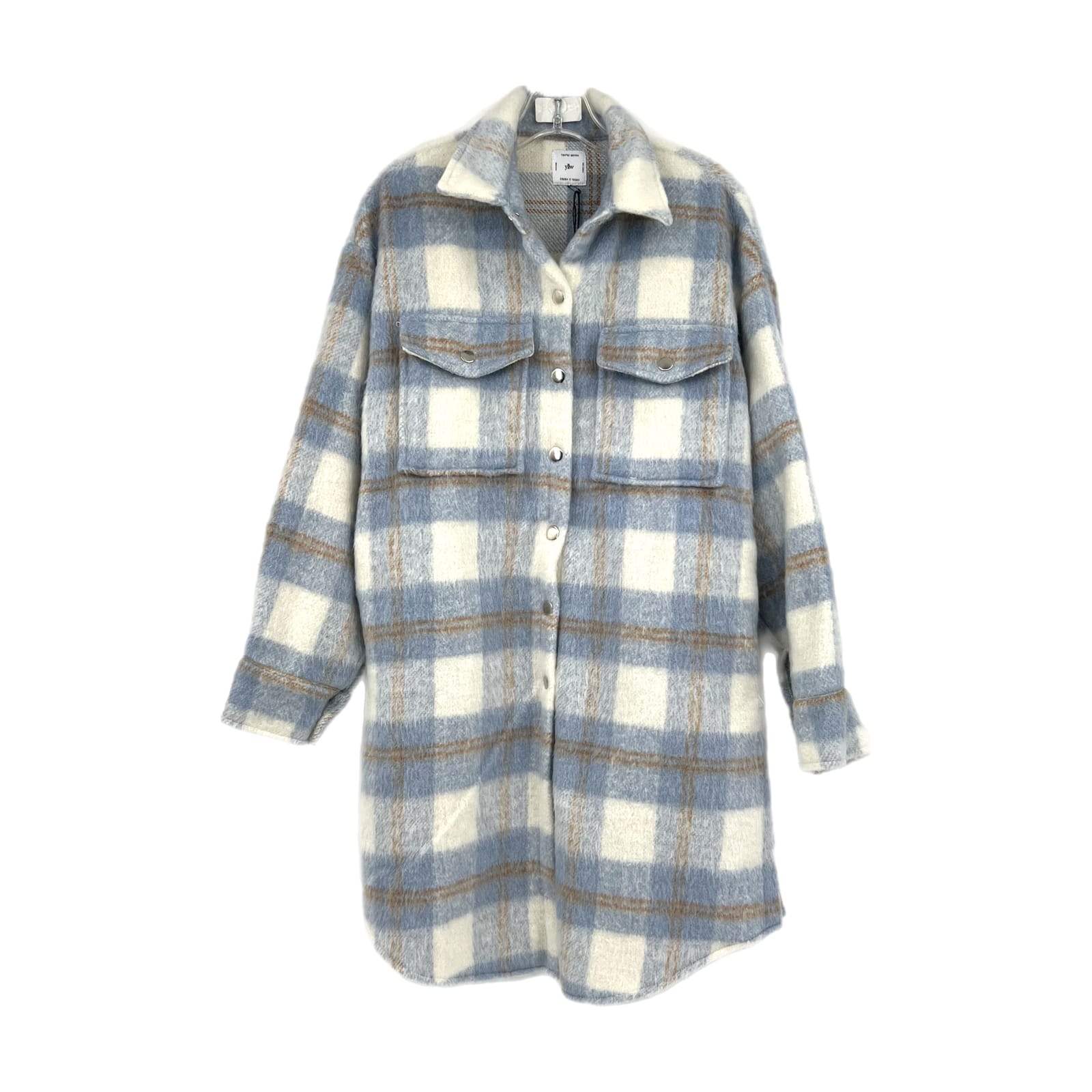 Yllw Blue and Cream Plaid Fuzzy Shacket