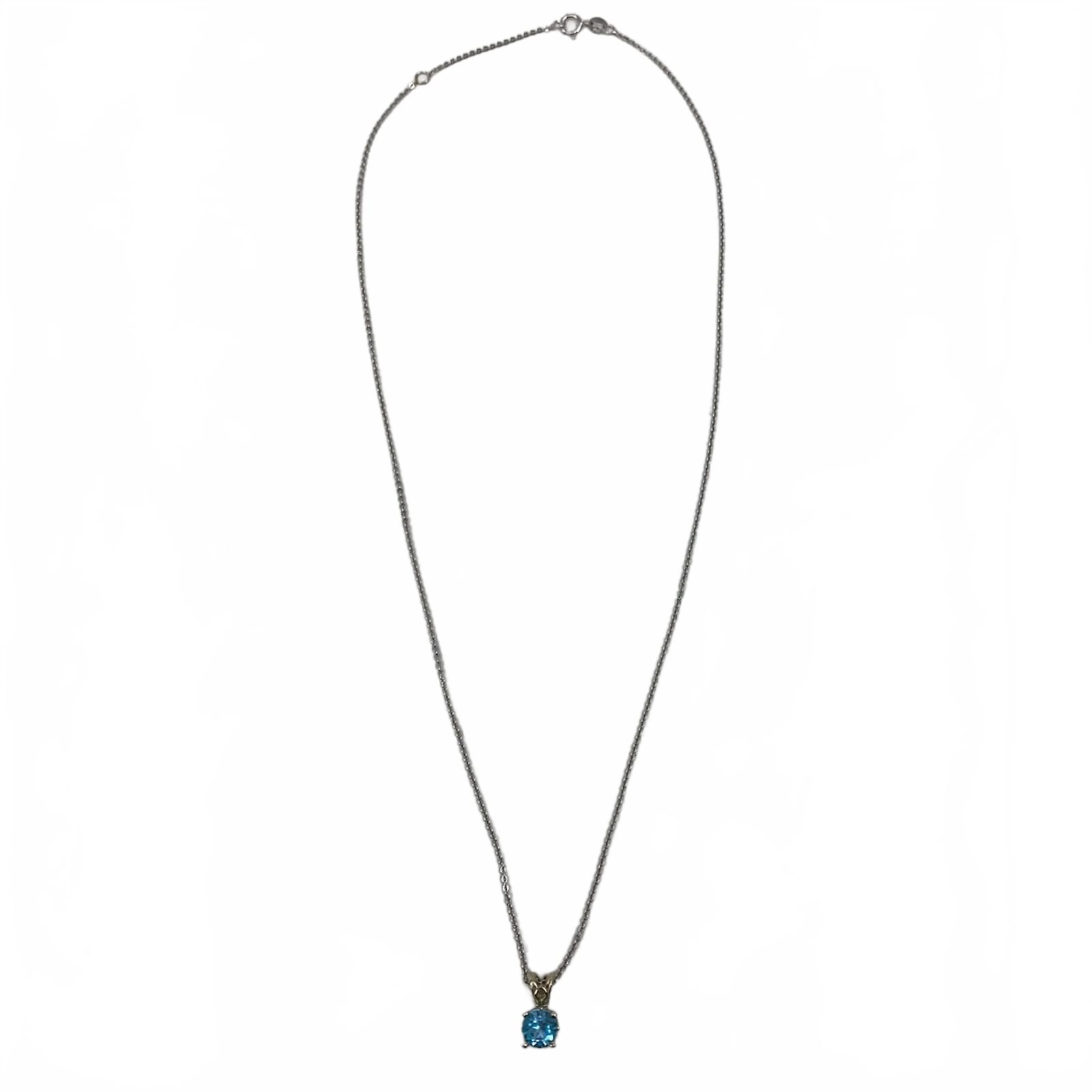 Green Lake Gallery 14k White Gold Blue Zircon Pendant Necklace