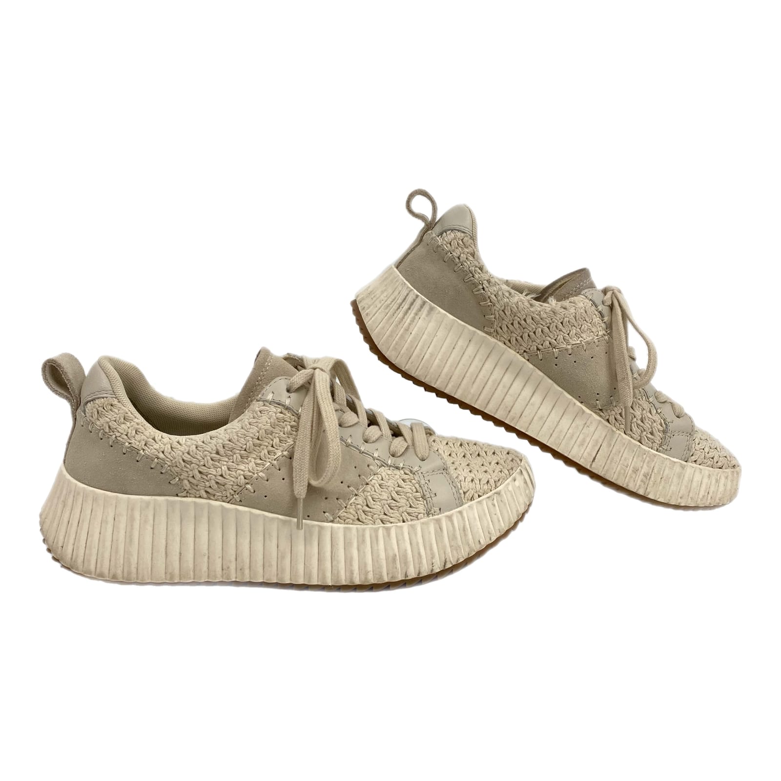 Dolce Vita Beige Leather & Woven Sneakers