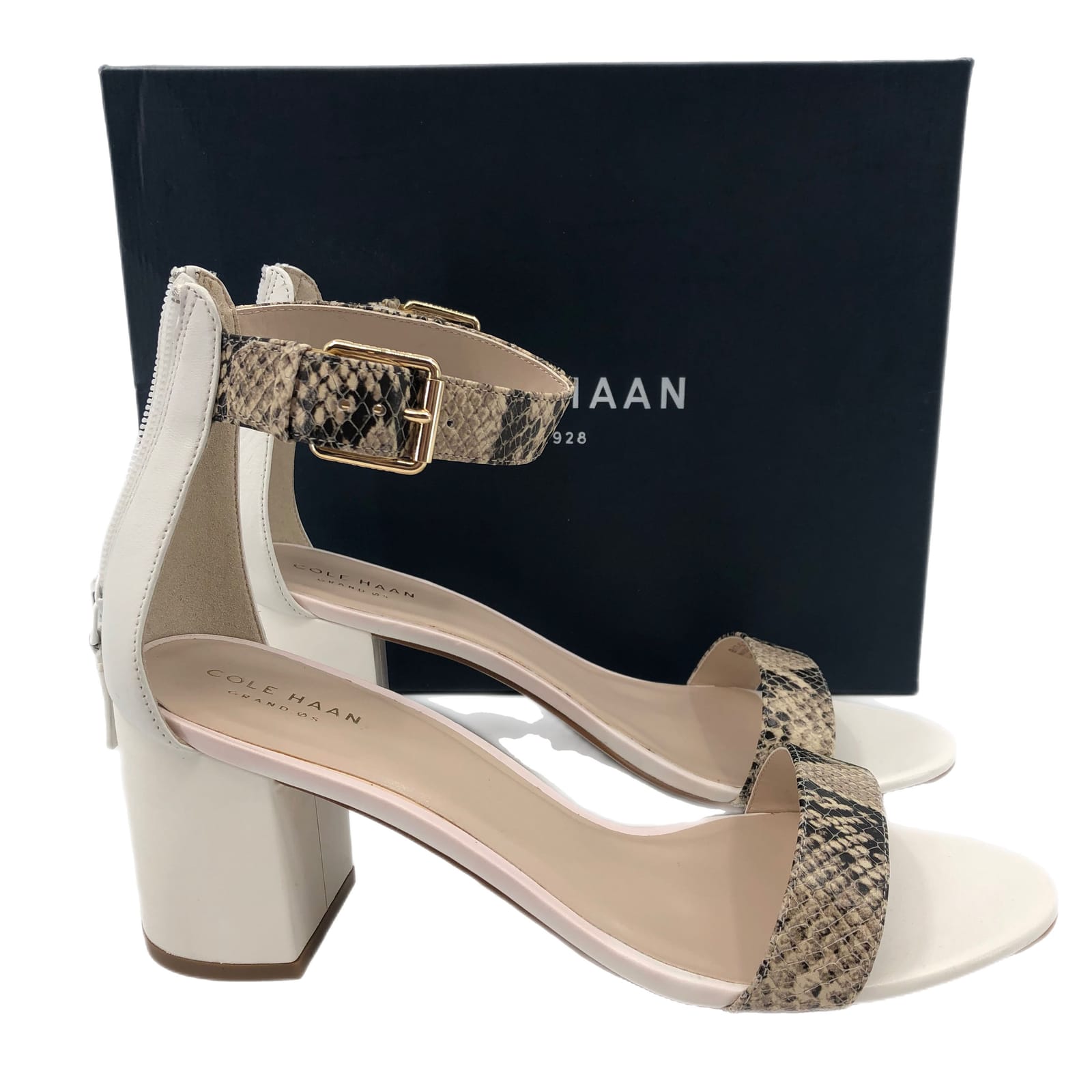 Cole Haan Tan/White Animal Print Sandal Heels