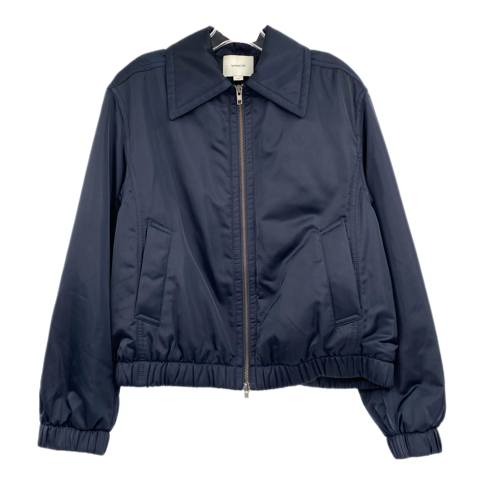 Vince Navy Blue Collared Bomber Jacket