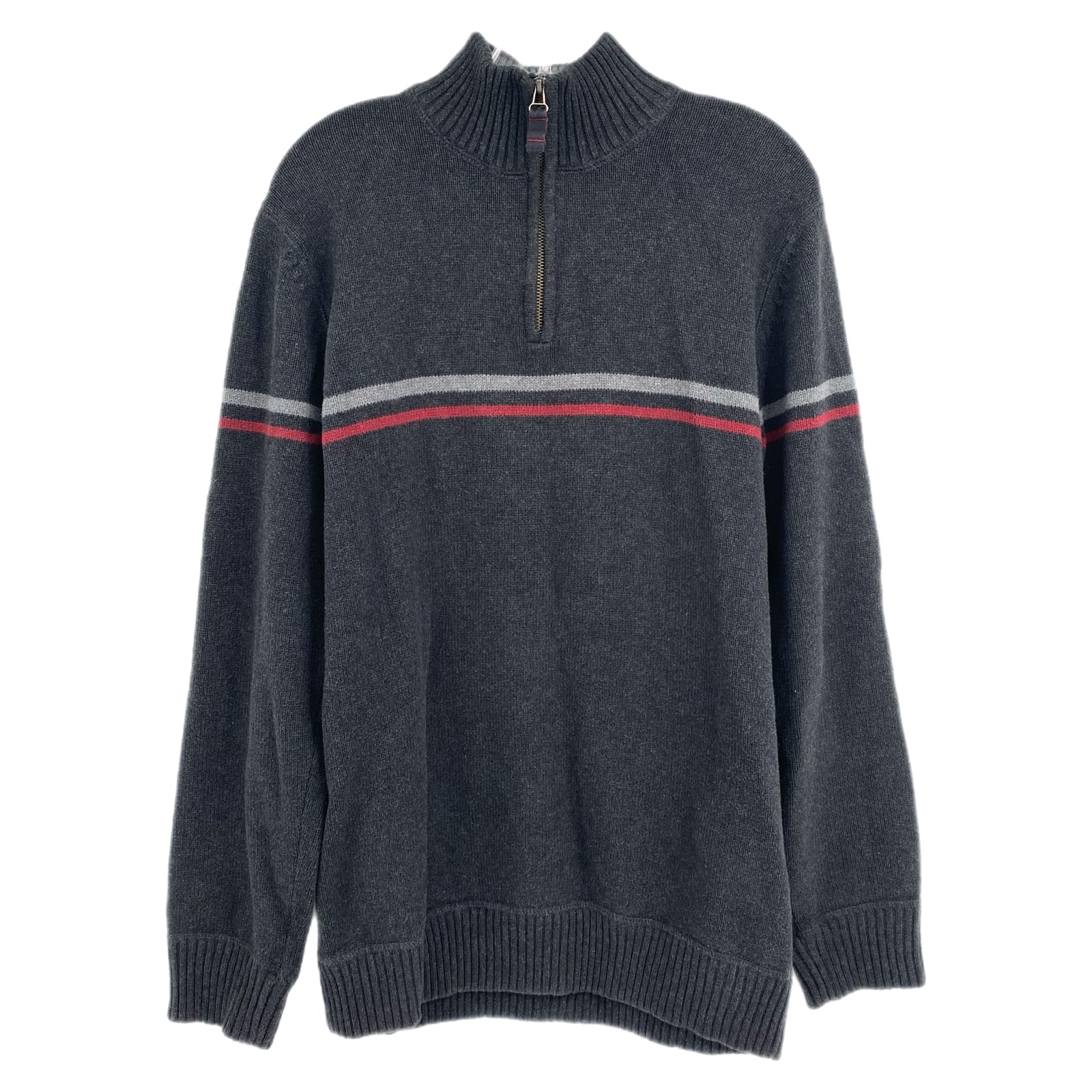 Eddie Bauer Gray Red Knit Quarter Zip Sweater