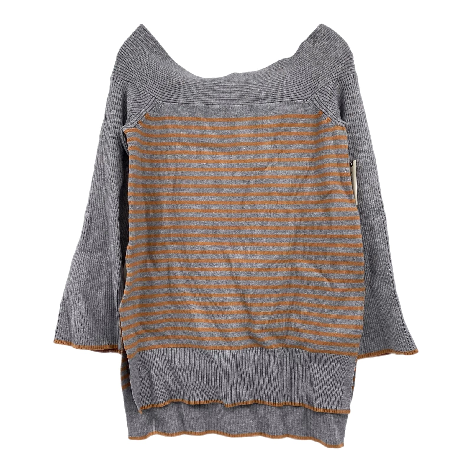 Anthropologie Gray Brown Striped Off-the-Shoulder Sweater
