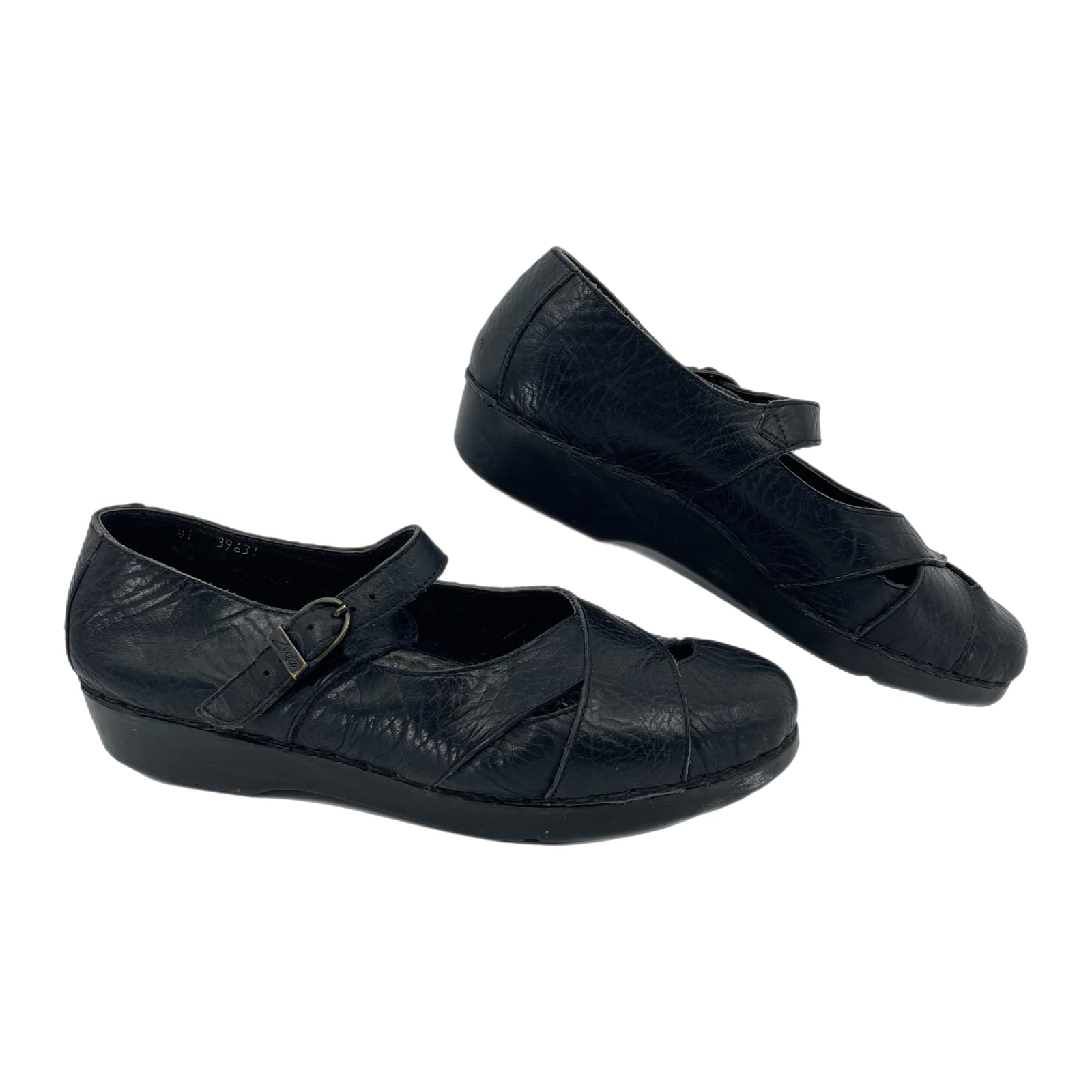 Zeet Black Buckle Strap Mary Jane Flats