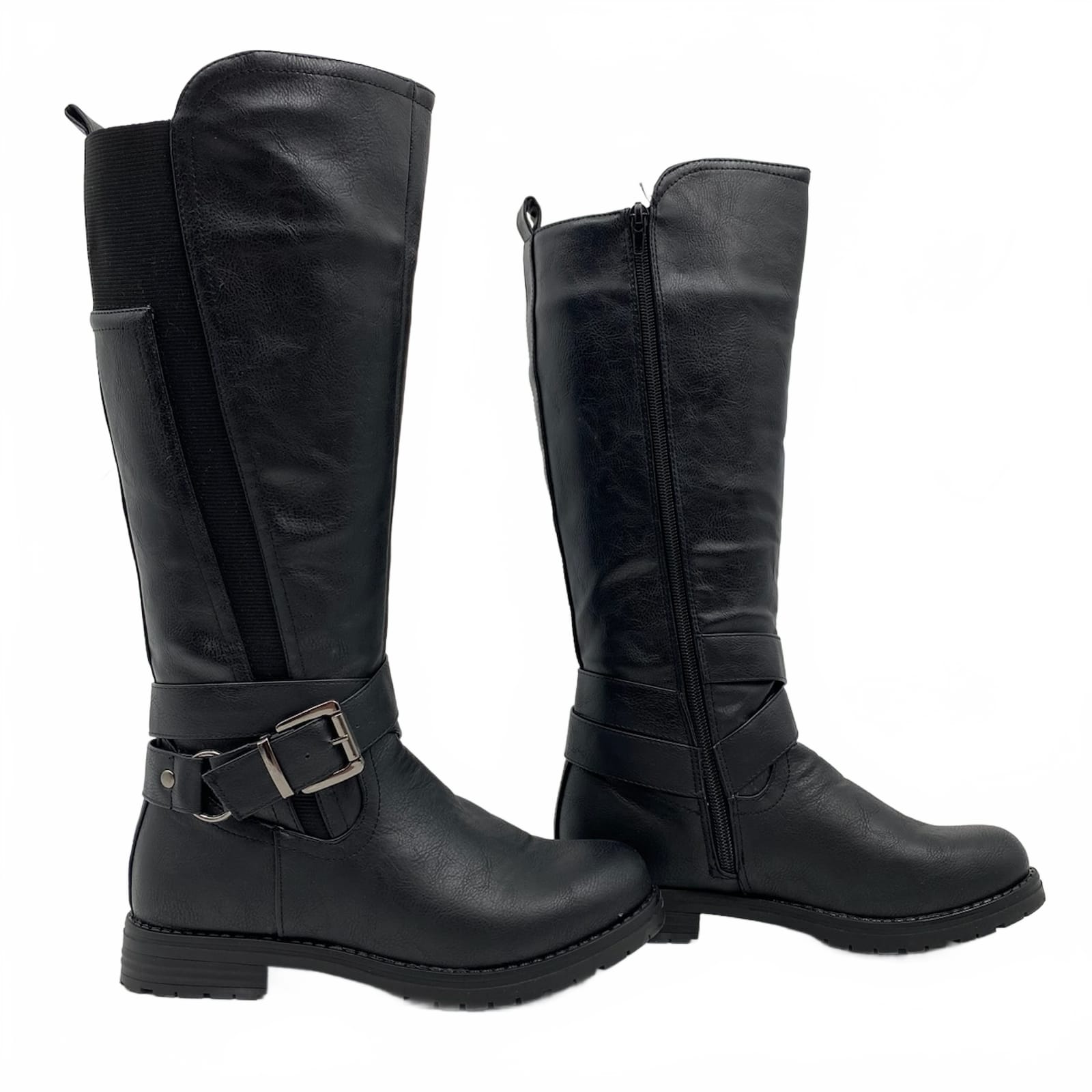 GC Shoes Black Buckle Accent Knee-High Boots