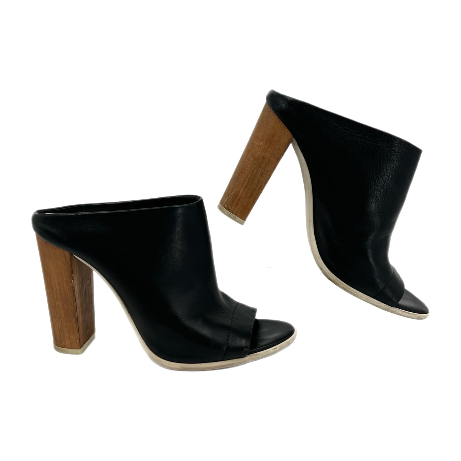 Vince Black Leather Block Heel Peep Toe Heels