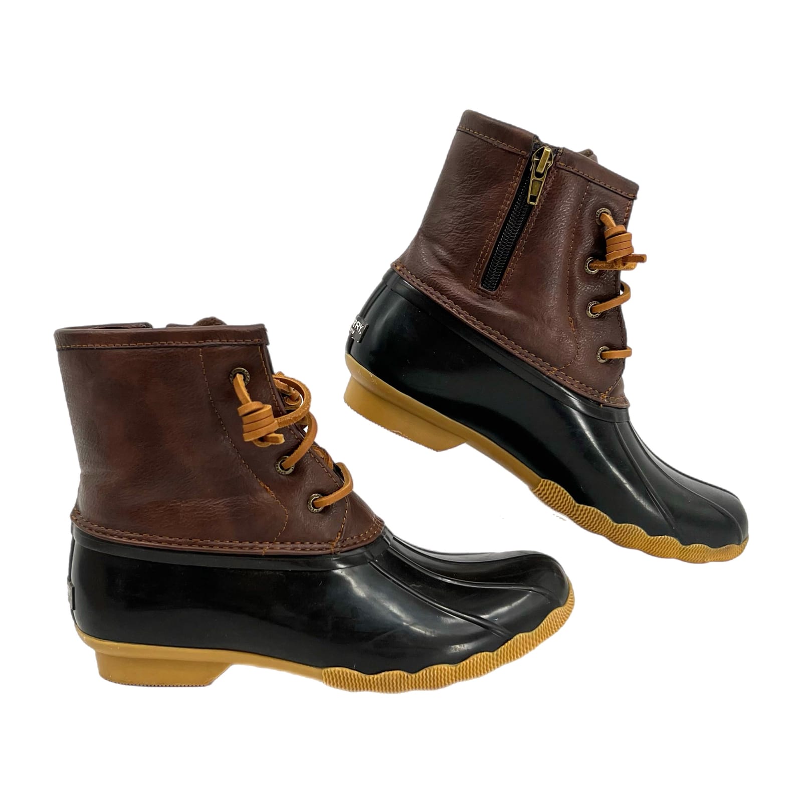 Sperry Black & Brown Lace Up Kids Rain & Snow Boots
