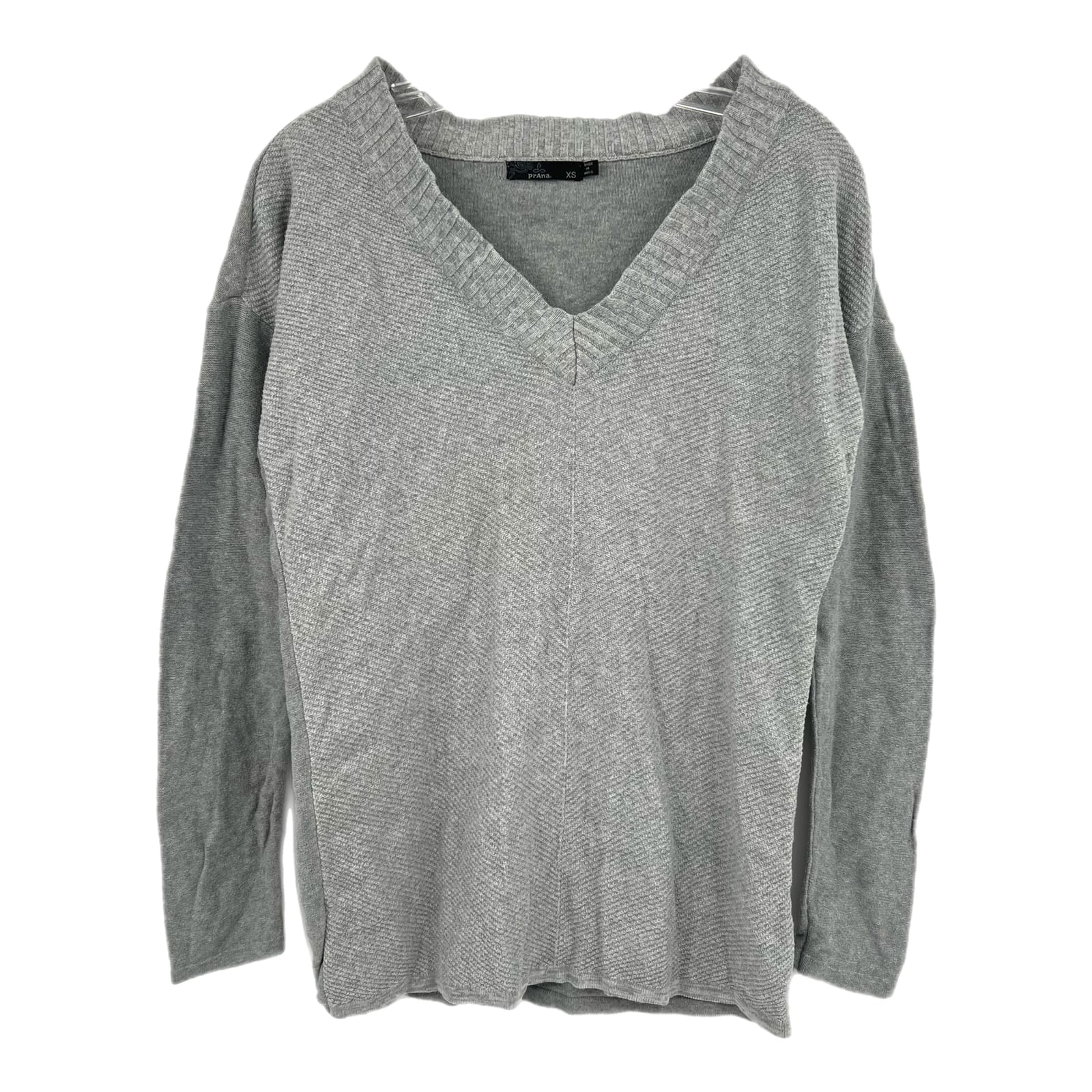 Prana Gray V-Neck Cotton Sweater