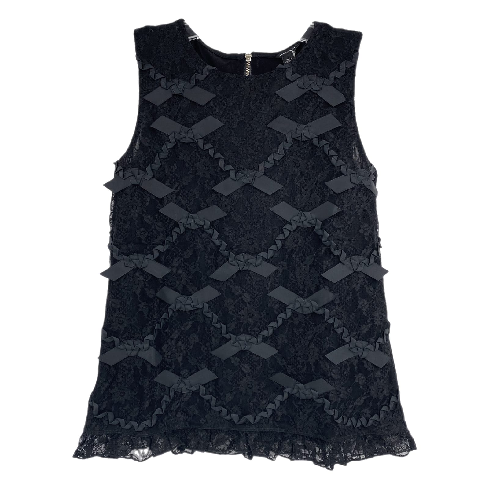 Ann Taylor Black Lace Bow Accent Tank Top